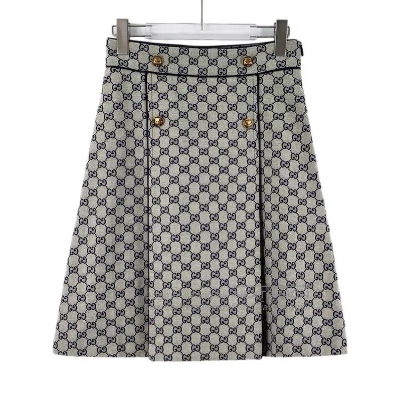 Gucci Gucci Gray logo jacquard full-print cotton casual skirt Size 26" / US 2 / IT 38 - 1 Thumbnail