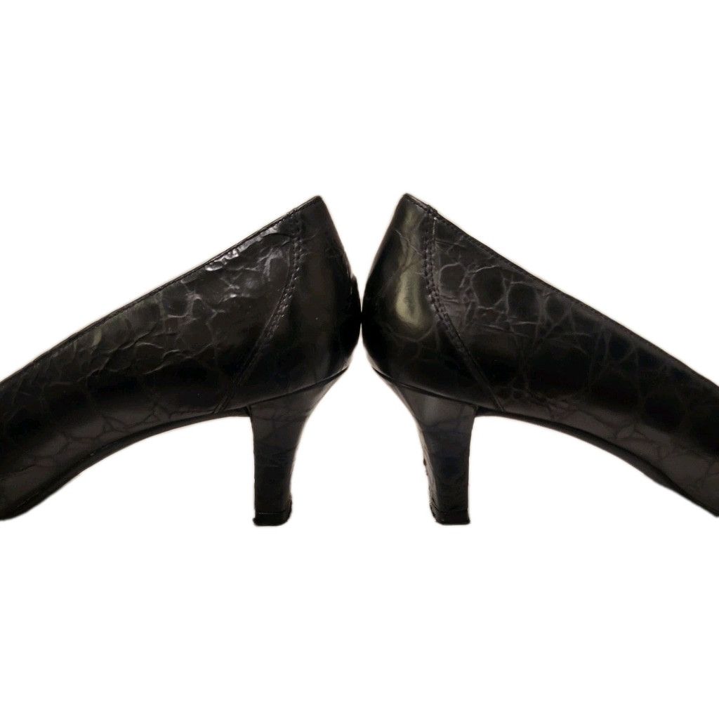 Stuart Weitzman STUART WEITZMAN Black Crocodile Embossed Square Toe Wedge Size US 8 / IT 38 - 2 Thumbnail