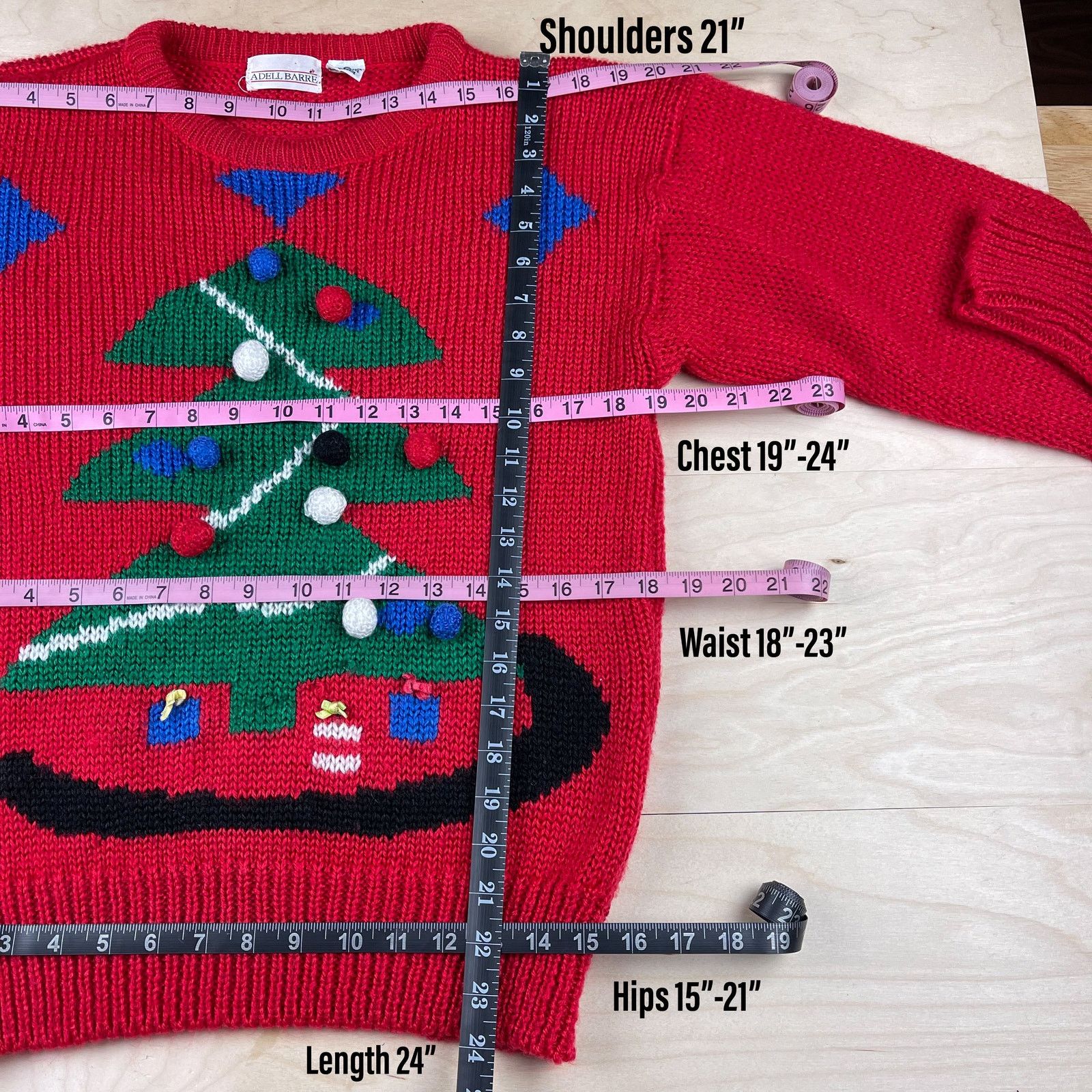 Vintage Vintage 1980s Red Christmas Tree 3D Graphic Holiday Sweater Size M / US 6-8 / IT 42-44 - 6 Thumbnail