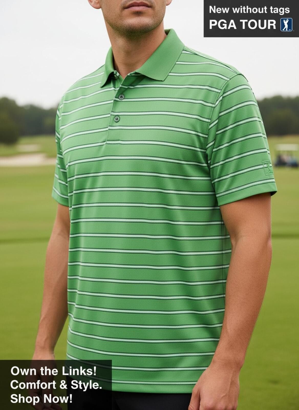 PGA Tour PGA TOUR Green Striped Golf Polo Shirt Size US L / EU 52-54 / 3 - 1 Thumbnail