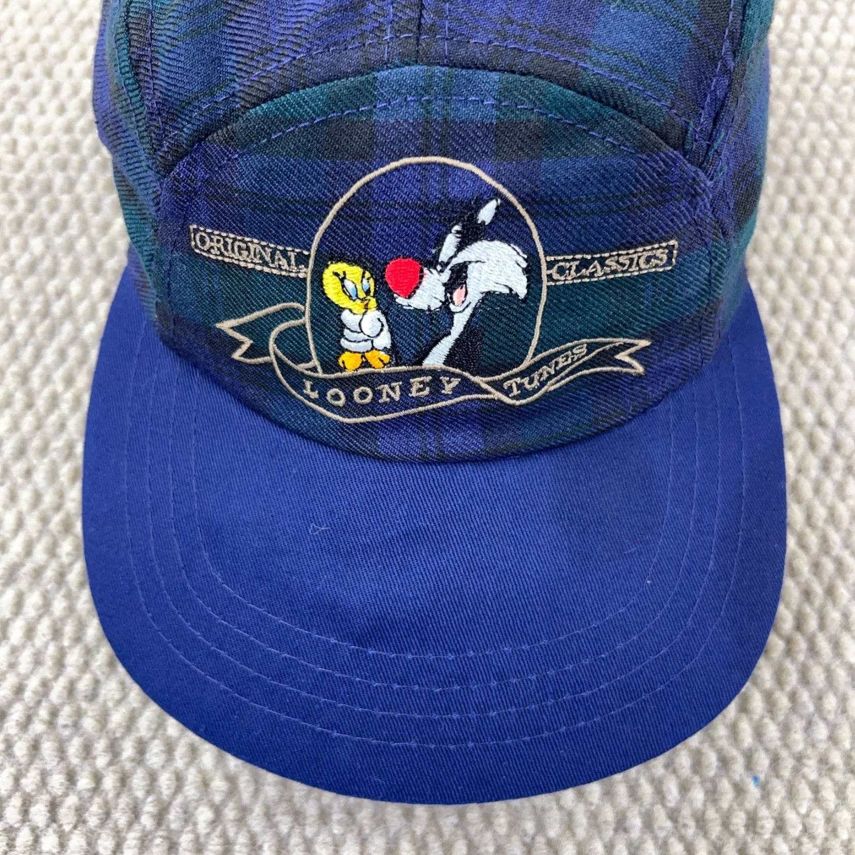 Vintage VINTAGE Looney Tunes Baseball Cap Hat Women One Size Blue Plaid 90s Sylvester Casual Size ONE SIZE - 2 Thumbnail