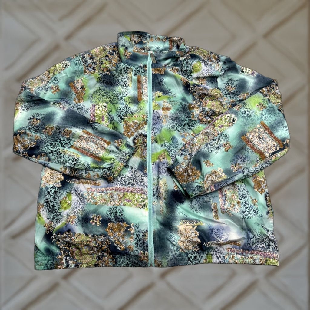 Vintage VINTAGE Koret Windbreaker Jacket Womens XL Green 90s Baroque Abstract All Seasons, Breathable, Zip, Regular Fit Size XL / US 12-14 / IT 48-50 - 1 Thumbnail