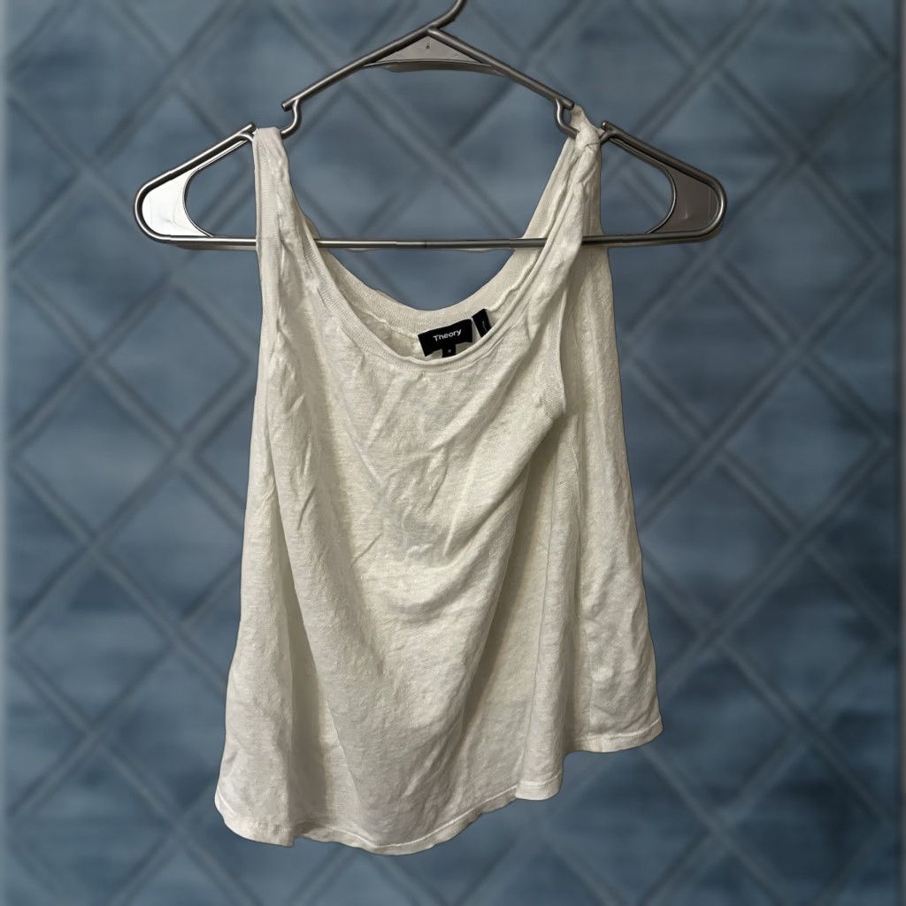 Theory VINTAGE Theory Tank Women S White Linen Sleeveless Tunic Scoop Neck Casual Size S / US 4 / IT 40 - 1 Thumbnail