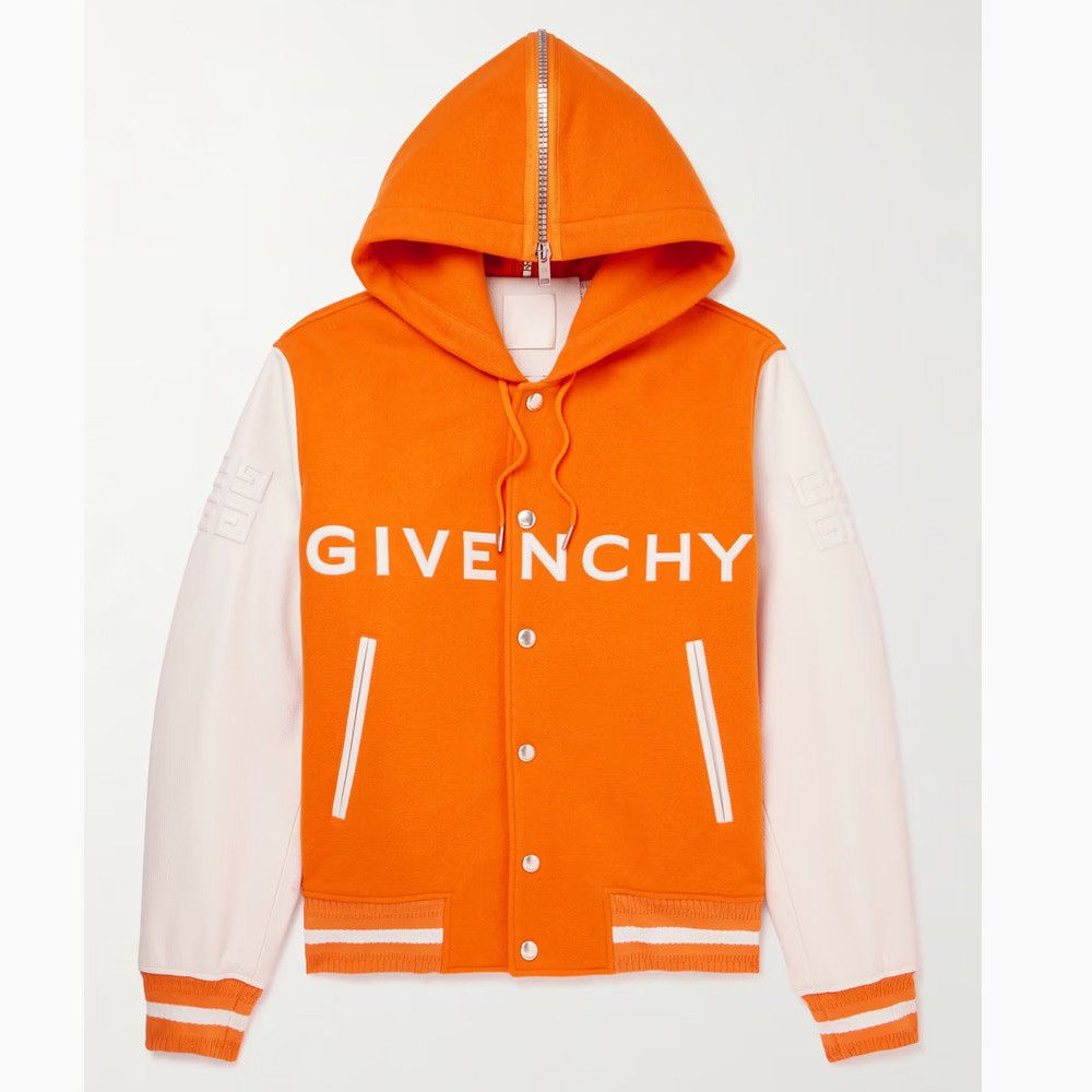 Givenchy Givenchy Hooded Varsity Wool and Grained Leather Jacket in orange Size US M / EU 48-50 / 2 - 1 Thumbnail