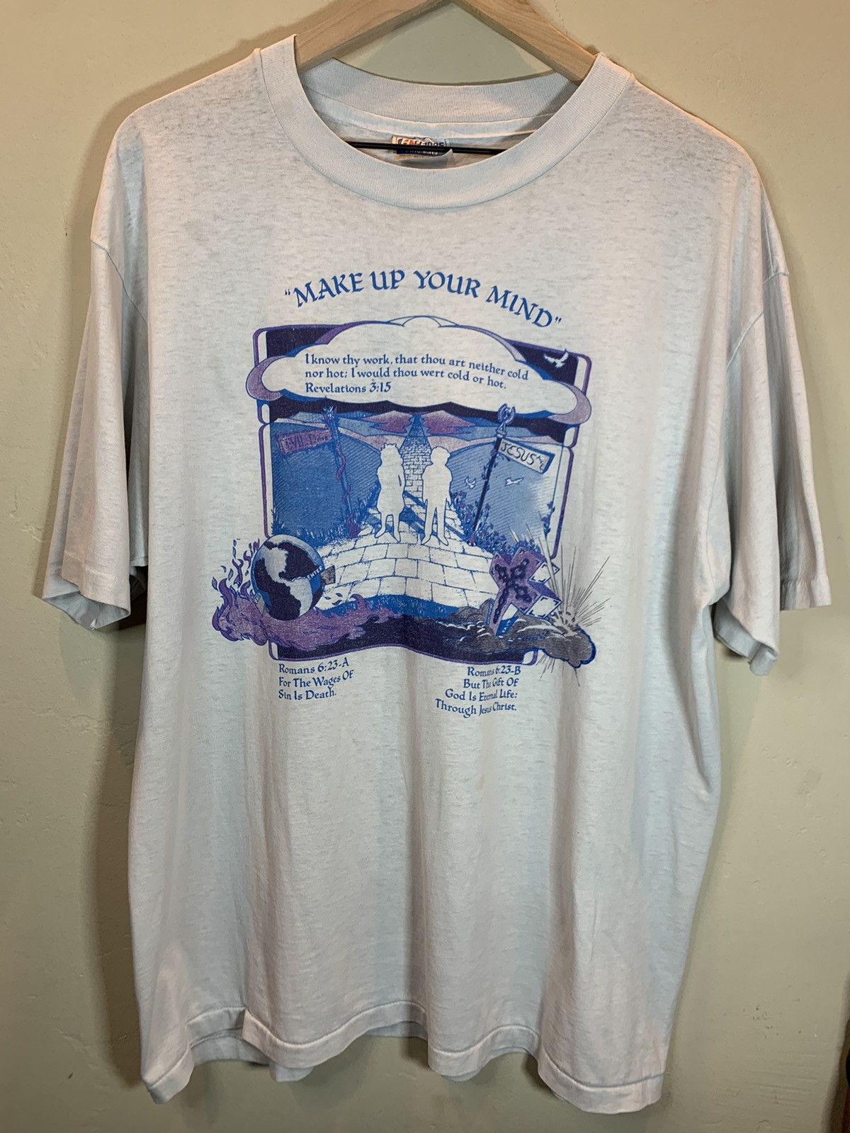 Vintage RARE* Vintage 80’s Make Up Your Mind Jesus Christ Path Shirt Size US XL / EU 56 / 4 - 1 Thumbnail