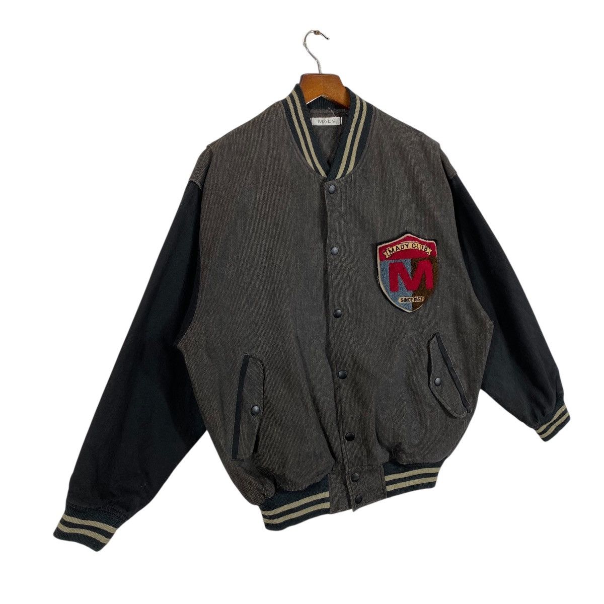 Japanese Brand Vintage Mady Club Varsity Jacket L Size Grey/Black Colour Size US L / EU 52-54 / 3 - 3 Thumbnail