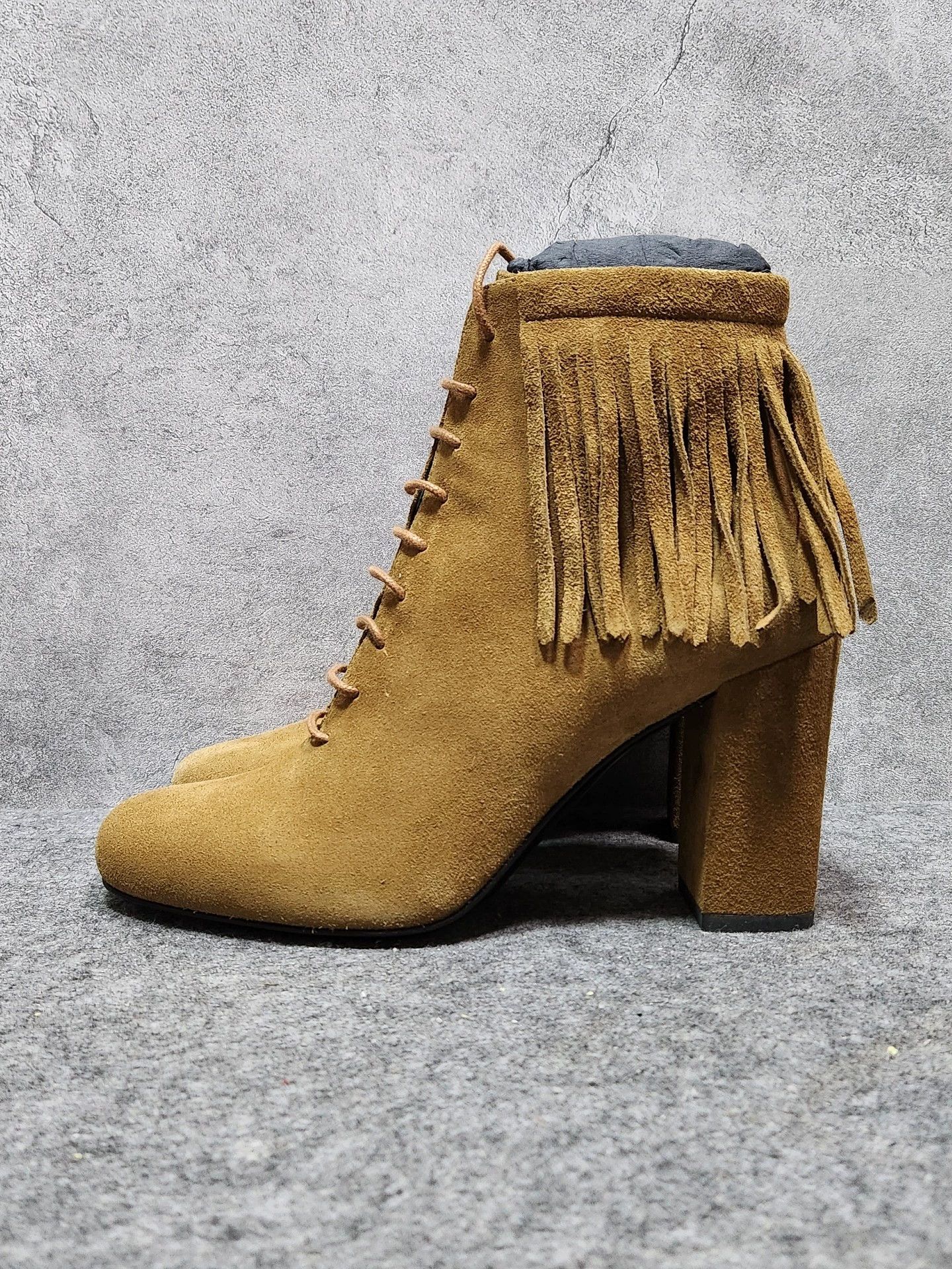 Saint Laurent Paris SAINT LAURENT SLP Yellow Suede TasselChunky Heel Ankle Boots Size US 6 / IT 36 - 5 Thumbnail