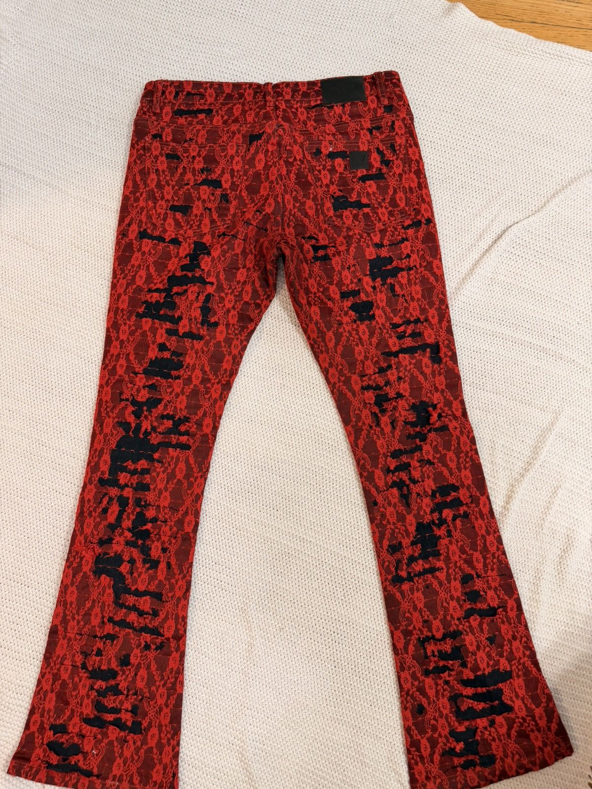 Valabasas Valabasas Red Lace Distressed Flare Jeans Size US 34 / EU 50 - 2 Thumbnail