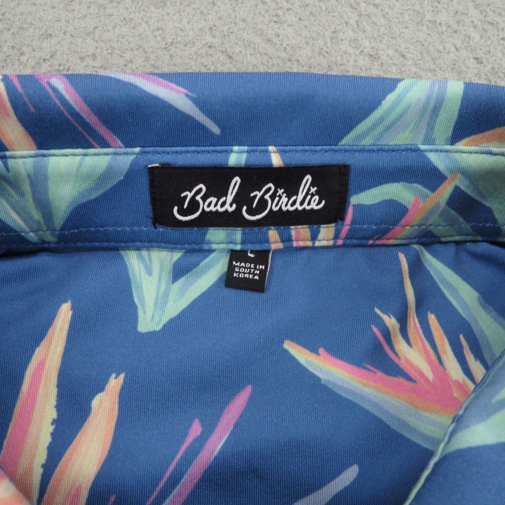 Vintage Bad Birdie Polo Mens Large Blue Green Flower All Over Print AOP Performance Golf Polo Shirt Size US L / EU 52-54 / 3 - 3 Thumbnail