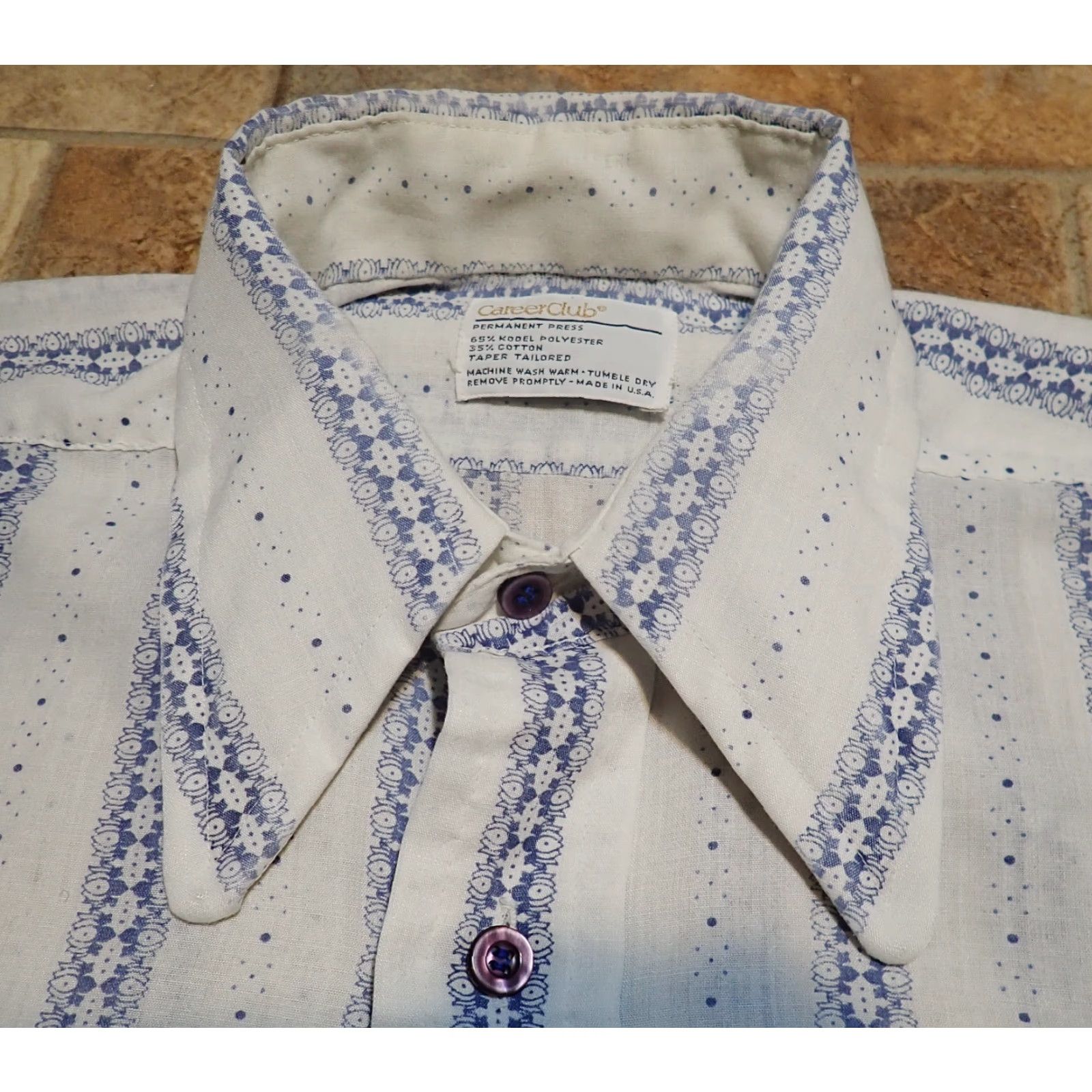 Vintage VINTAGE Career Club Shirt Mens 1960s Blue & White Striped Disco AOP 1960s 70s Rockabilly Small Mens Size US S / EU 44-46 / 1 - 3 Thumbnail