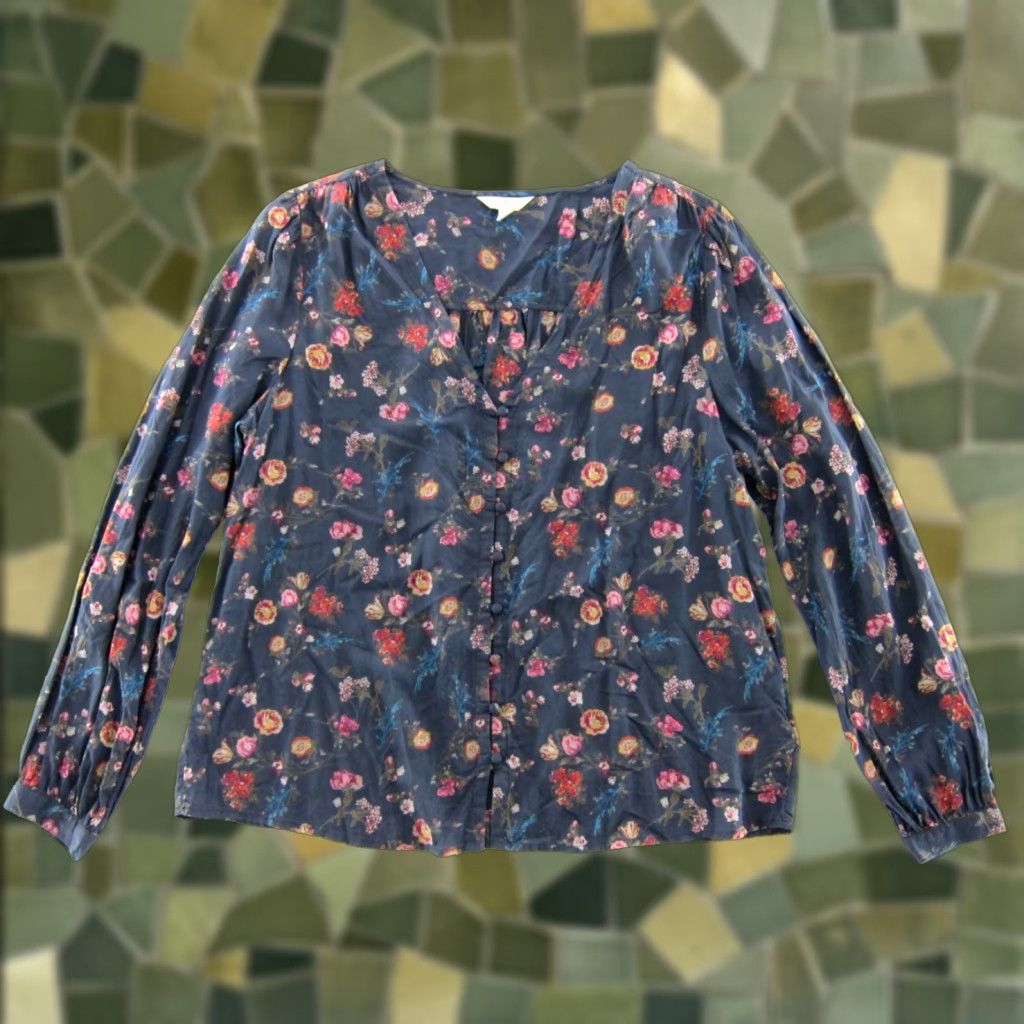 Lucky Brand Lucky Brand Blouse Long Sleeve V-Neck Peasant Floral Rayon L Womens Size L / US 10 / IT 46 - 1 Thumbnail