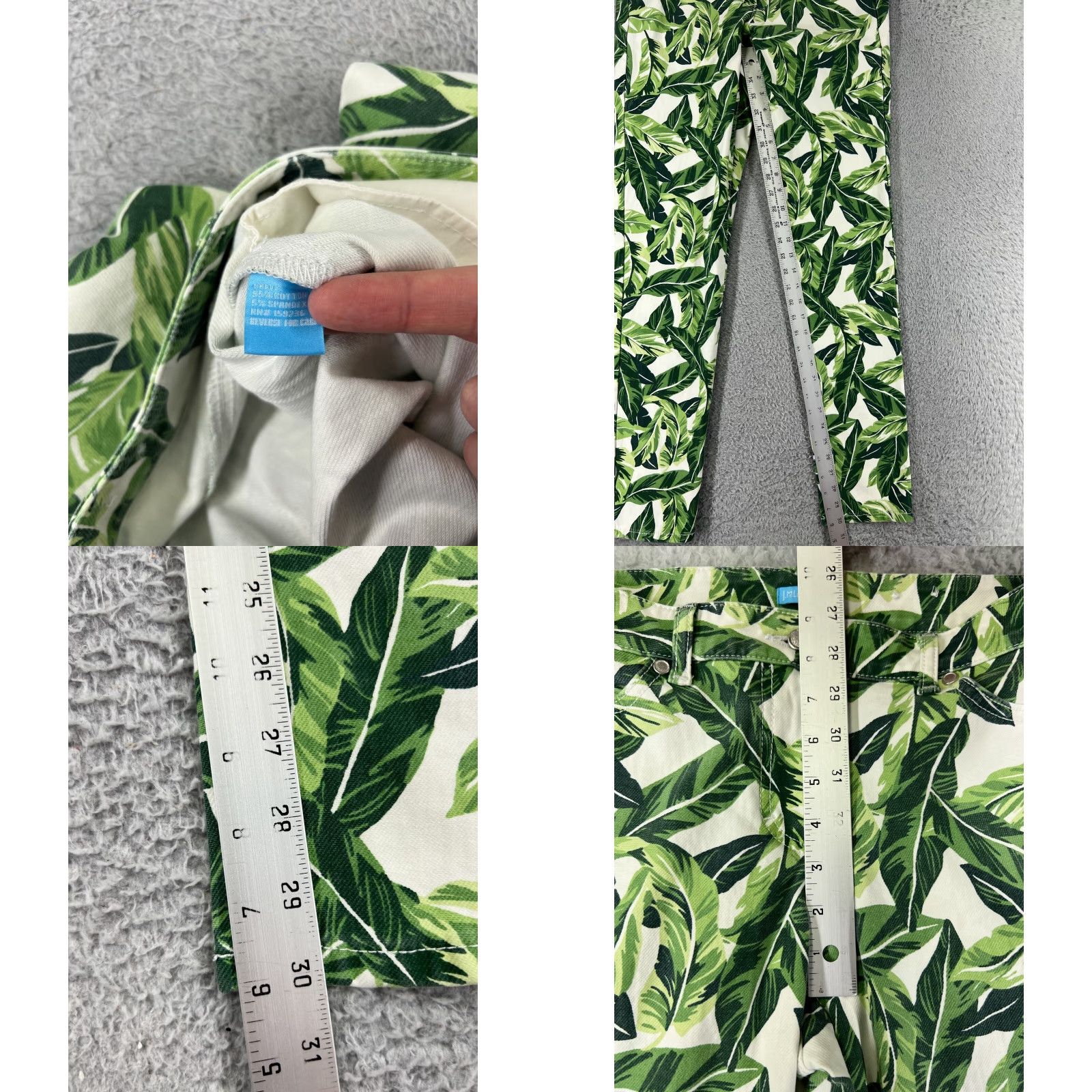 J.McLaughlin J. McLaughlin Jeans Women's 8 Green Floral Palm Denim Cotton Blend 90s Style Mid Rise 5-Pocket Inseam 30" Tapered Mens Womens Size 30" / US 8 / IT 44 - 8 Thumbnail