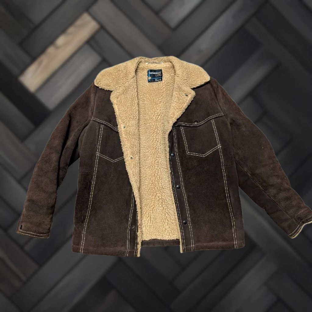 JCPenney VINTAGE WESTERN sherpa TRUCKER Jacket M brown COWHIDE split-suede cowboy Mens Size US M / EU 48-50 / 2 - 1 Thumbnail