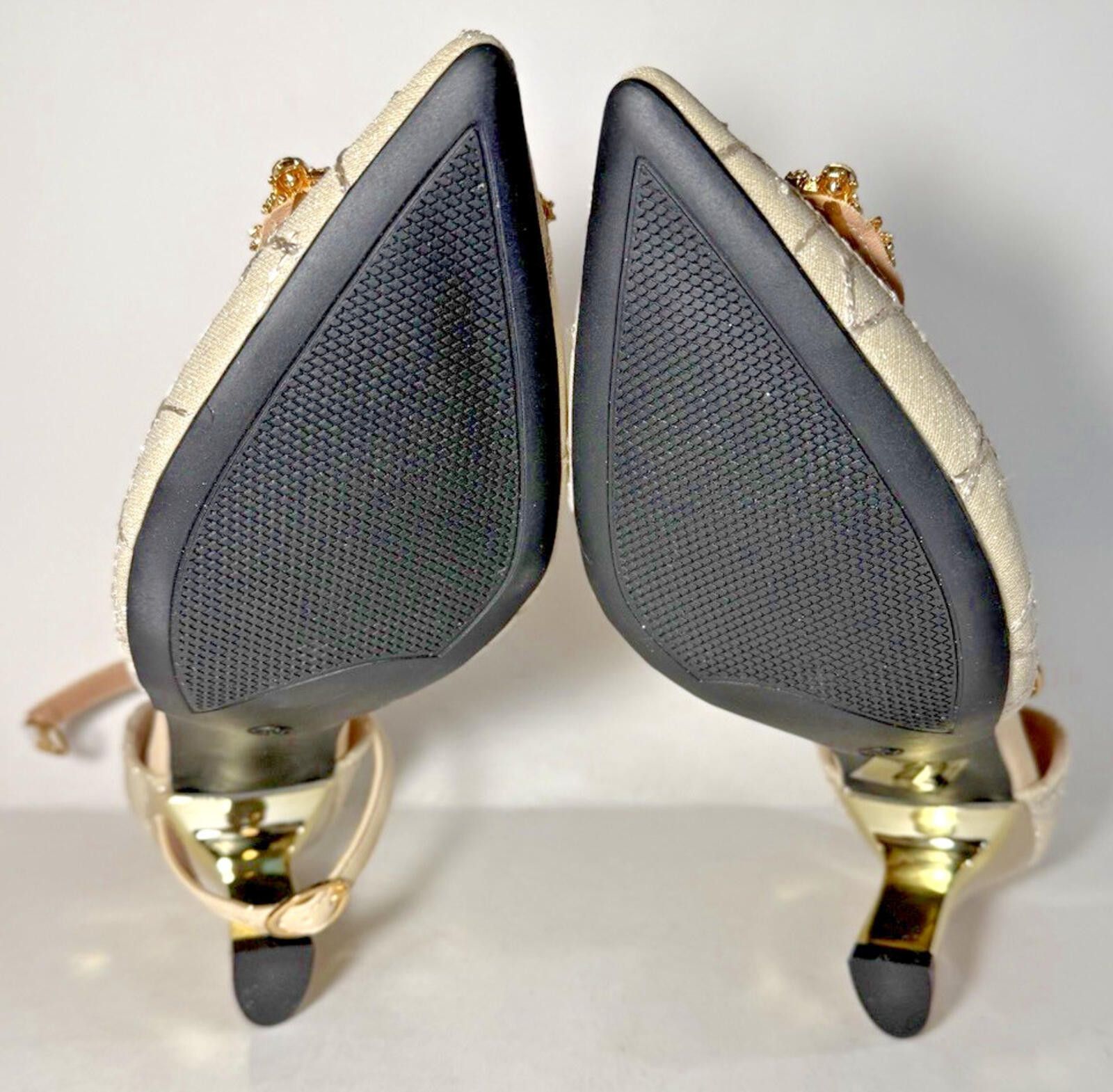 Other Pointed Toe Chunky Heels Rhinestone Ankle Strap Tan/Black Size US 9.5 / IT 39.5 - 5 Thumbnail