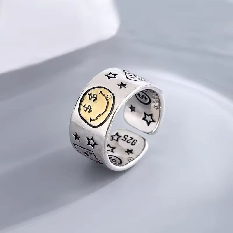 Jewelry × Vintage Personality Smile Face Poker Dice Design Vintage Thai Silver Size ONE SIZE - 1 Thumbnail