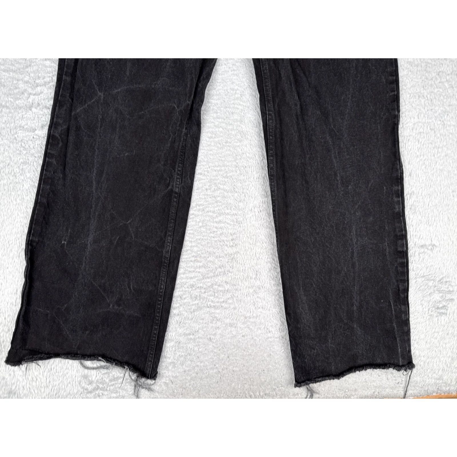 Denime Black Jeans Womens 28x32 Relaxed Wide Straight Leg Raw Hem Distressed Denim Size 28" / US 6 / IT 42 - 2 Thumbnail