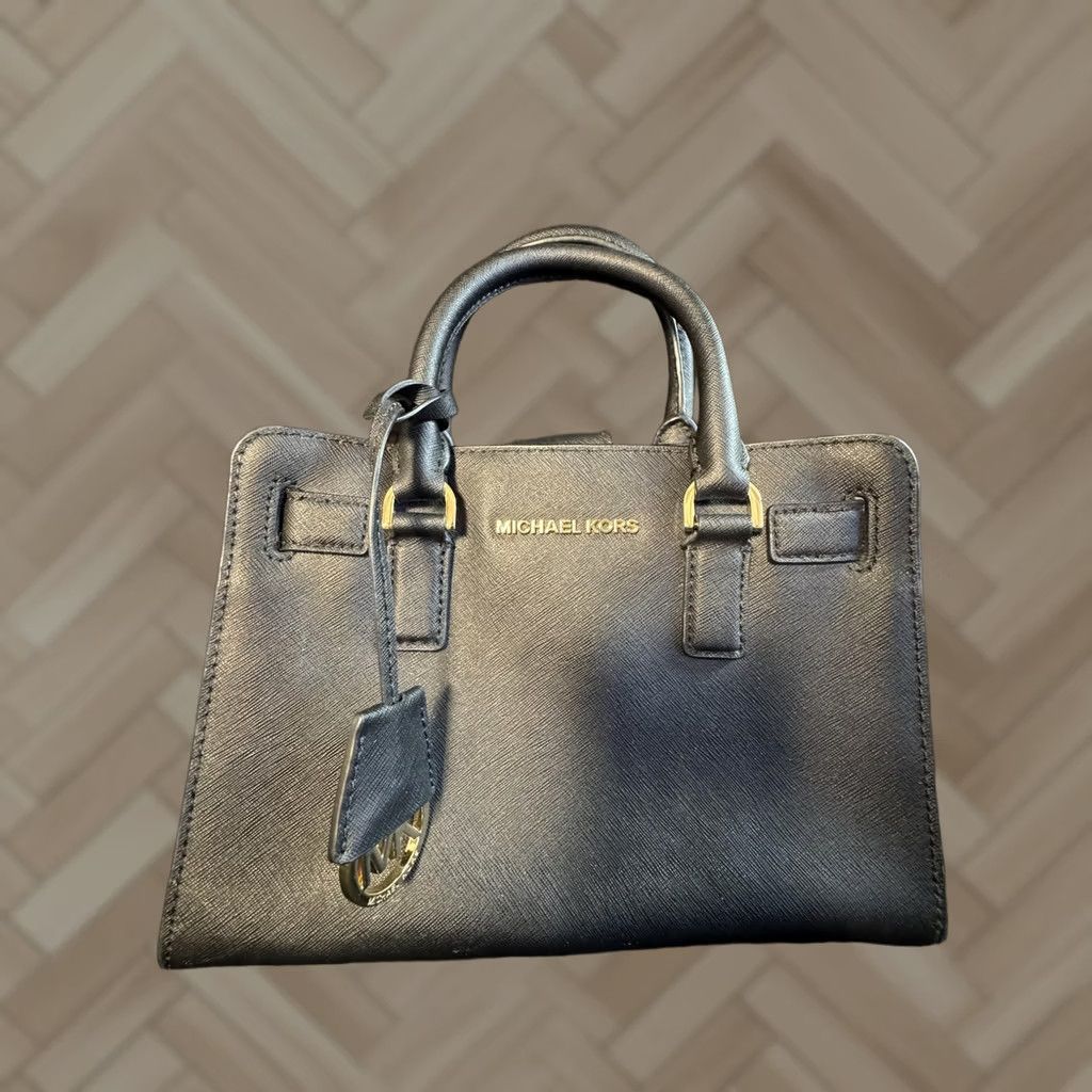 Michael Kors Michael Kors Satchel Handbag Womens Small Black Leather MK Charm Gold Hardware Size ONE SIZE - 1 Thumbnail