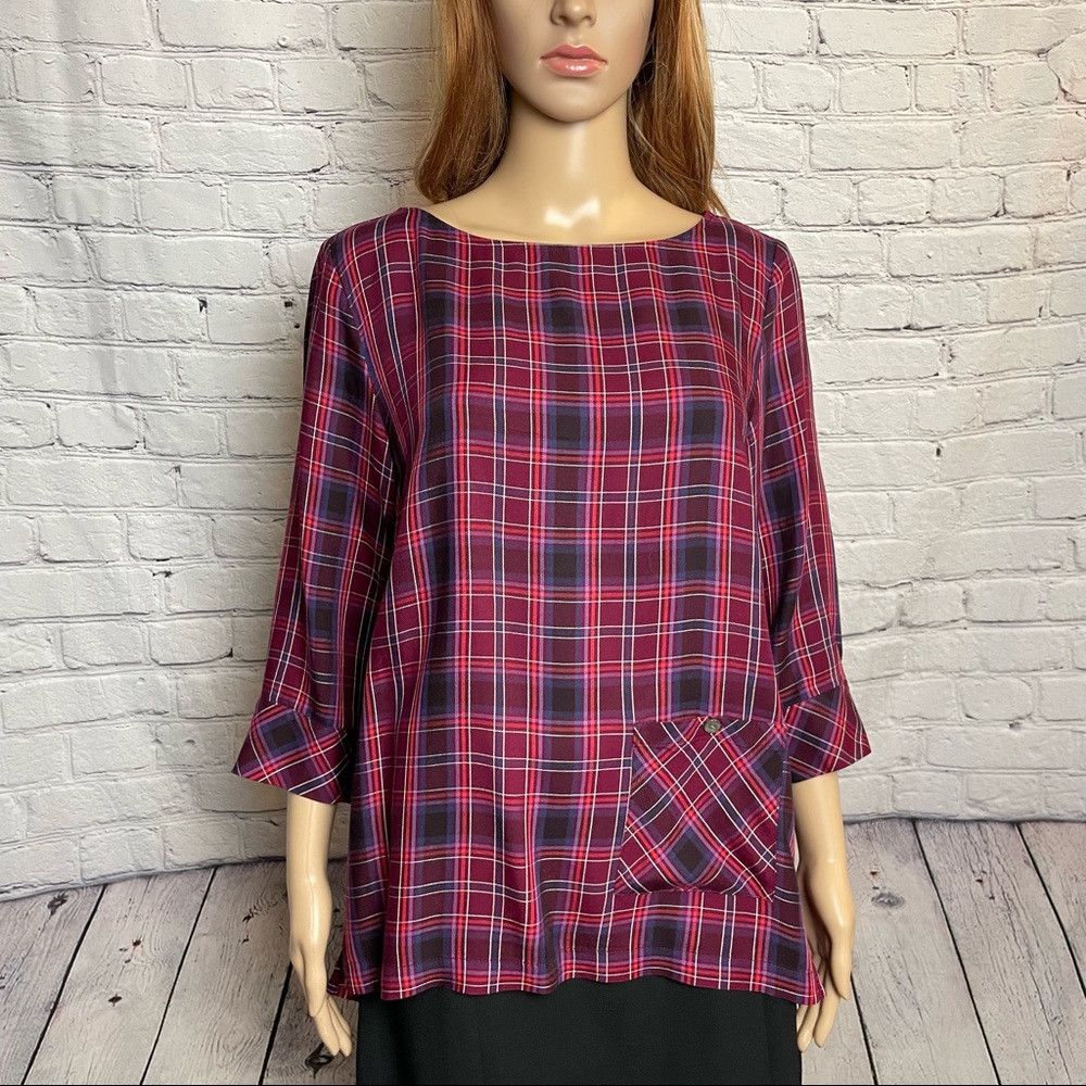 J. Jill J. Jill Red Plaid Tartan Boat Neck Blouse Size M Petite Size M / US 6-8 / IT 42-44 - 3 Thumbnail