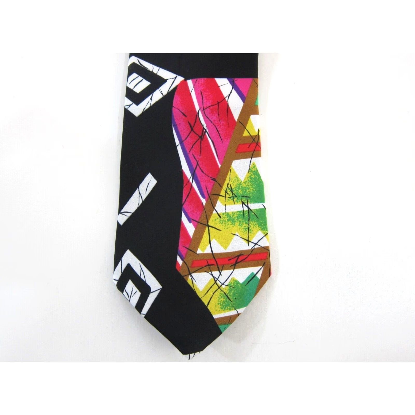 Pinko VINTAGE Cotler Tie Geometric Abstract 70's 80's 90's Retro Unisex Black Polyester 3 6/8" 60" NWT Mens Womens Size ONE SIZE - 6 Thumbnail
