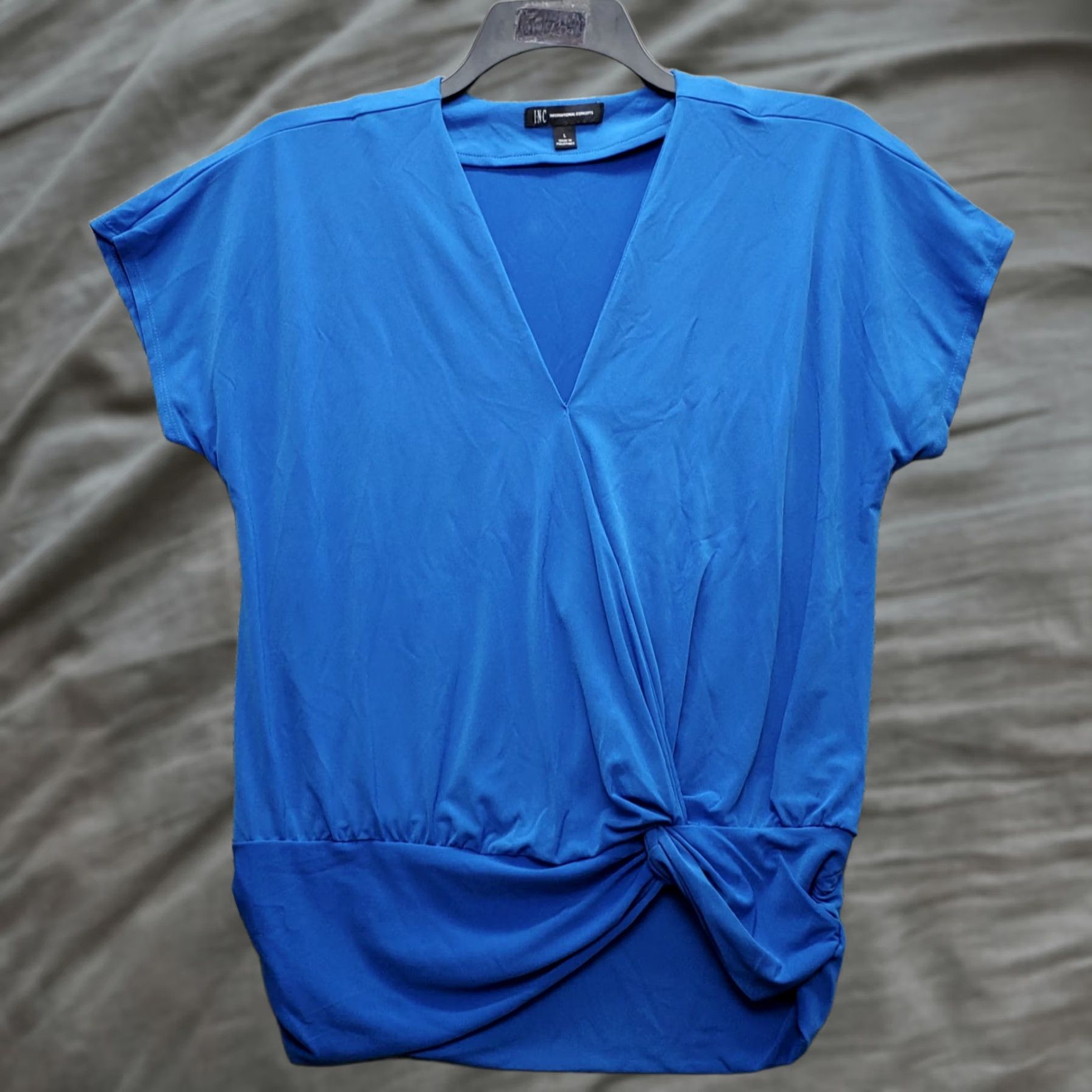Vintage INC International Concepts Blouse Womens L Blue Knot-Hem Faux-Wrap Shirt 100160041 Size L / US 10 / IT 46 - 1 Thumbnail