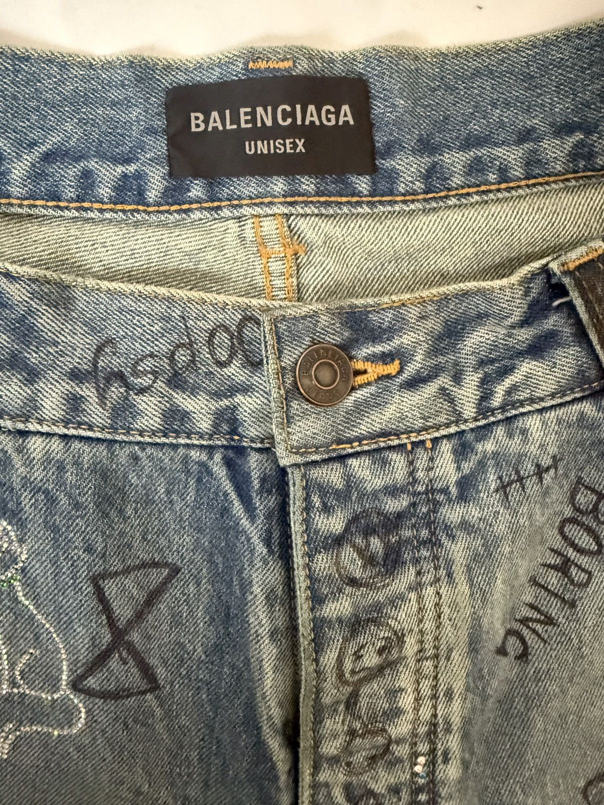 Balenciaga Wide-leg diamond graffiti jeans Size US 32 / EU 48 - 11 Thumbnail