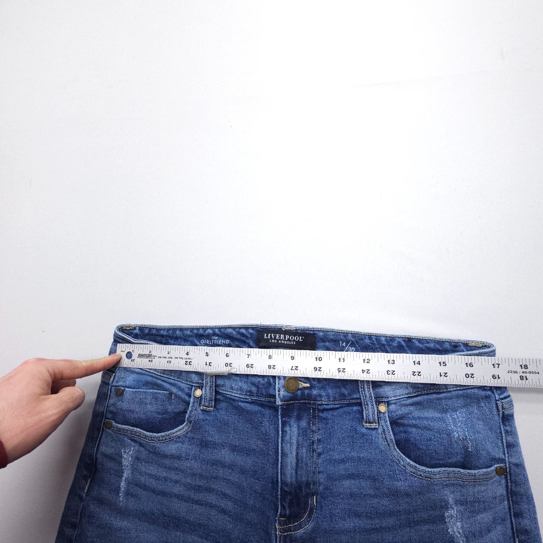Vintage Liverpool Jeans The Girlfriend Jeans Womens 14 / 32 Blue Mid Rise Stretch Distressed Size 36" / US 14 / IT 50 - 6 Thumbnail