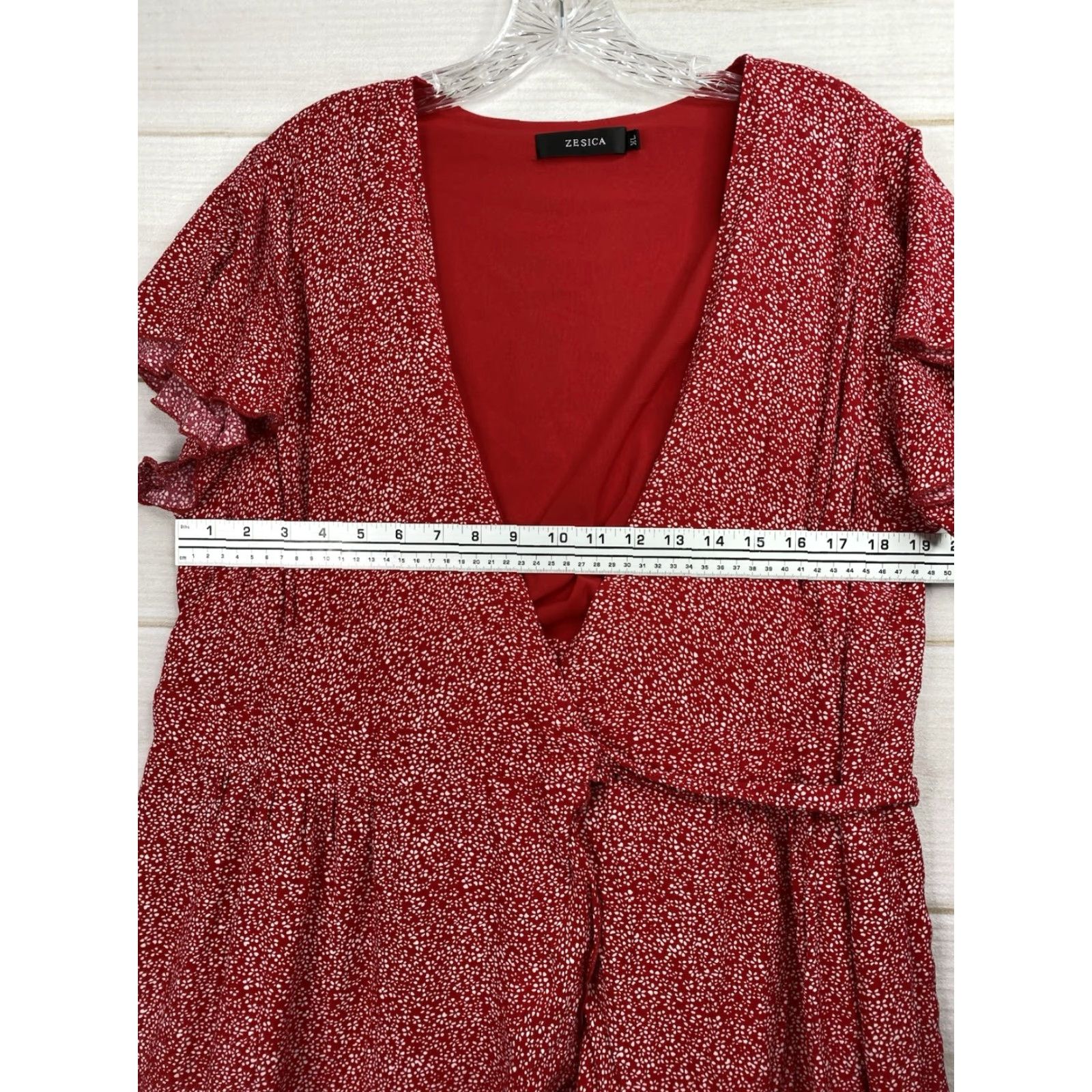 Vintage Zesica Dress Womens XL Red Speckled Wrap Ruffled V Neck Short Sleeve Lined Maxi A-Line Beach Bohemian Flower 90s? Size 40" / US 18 - 5 Thumbnail