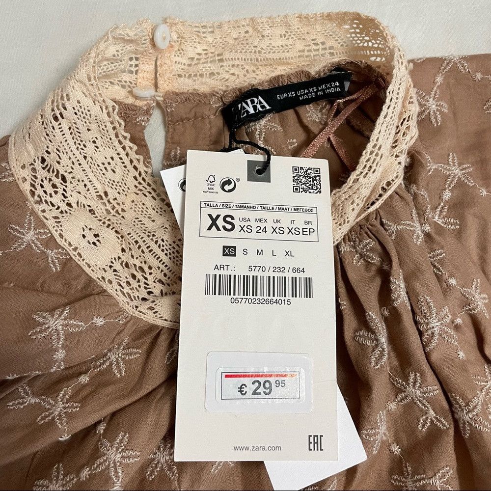 Zara NWT New Zara Beige EMBROIDERED ROMANTIC BLOUSE Size XS Size XS / US 0-2 / IT 36-38 - 7 Thumbnail