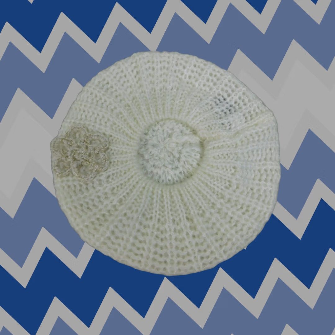 Vintage INC International Concepts Beret Hat Crochet Flower Ivory One Size Womens Knit Acrylic Size ONE SIZE - 1 Thumbnail