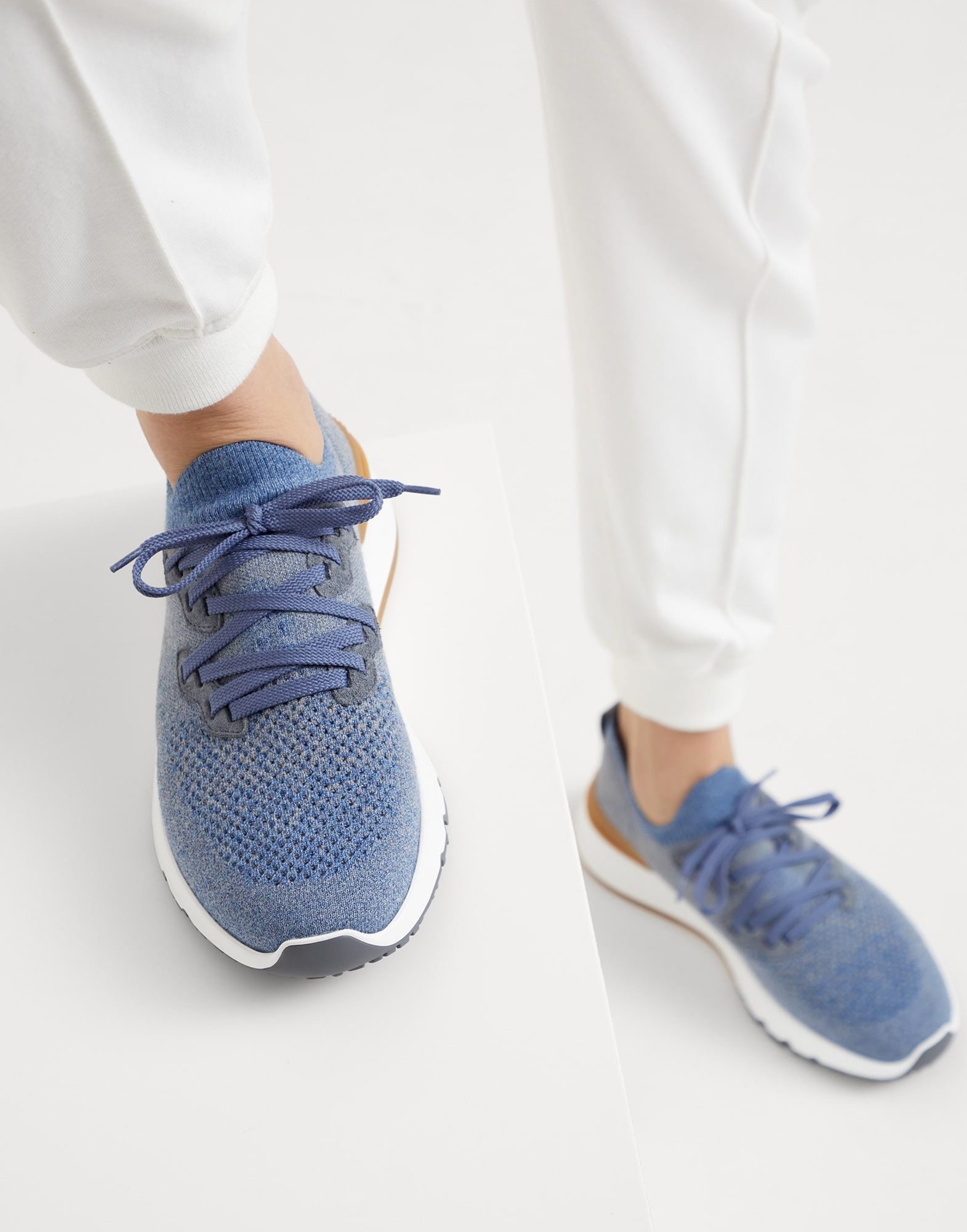 Brunello Cucinelli o1w1db10725 Cotton Chine Knit Runner in Blue Size US 12 / EU 45 - 4 Thumbnail
