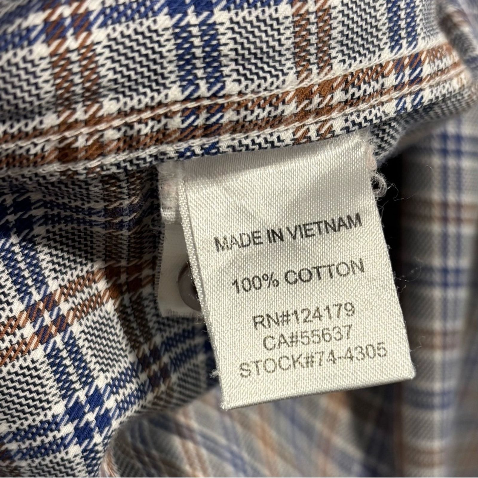 Johnston & Murphy JOHNSTON & MURPHY Blue and Brown Button Down Shirt, Size L Size US L / EU 52-54 / 3 - 12 Thumbnail