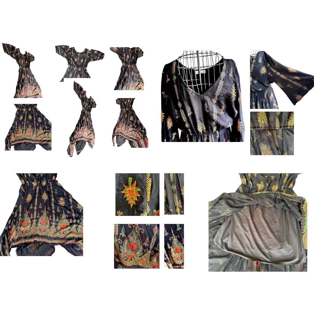 Other Lapogee Maxi Dress XL Black Floral V Neck Flare Sleeves Asy Size XL / US 12-14 / IT 48-50 - 11 Thumbnail