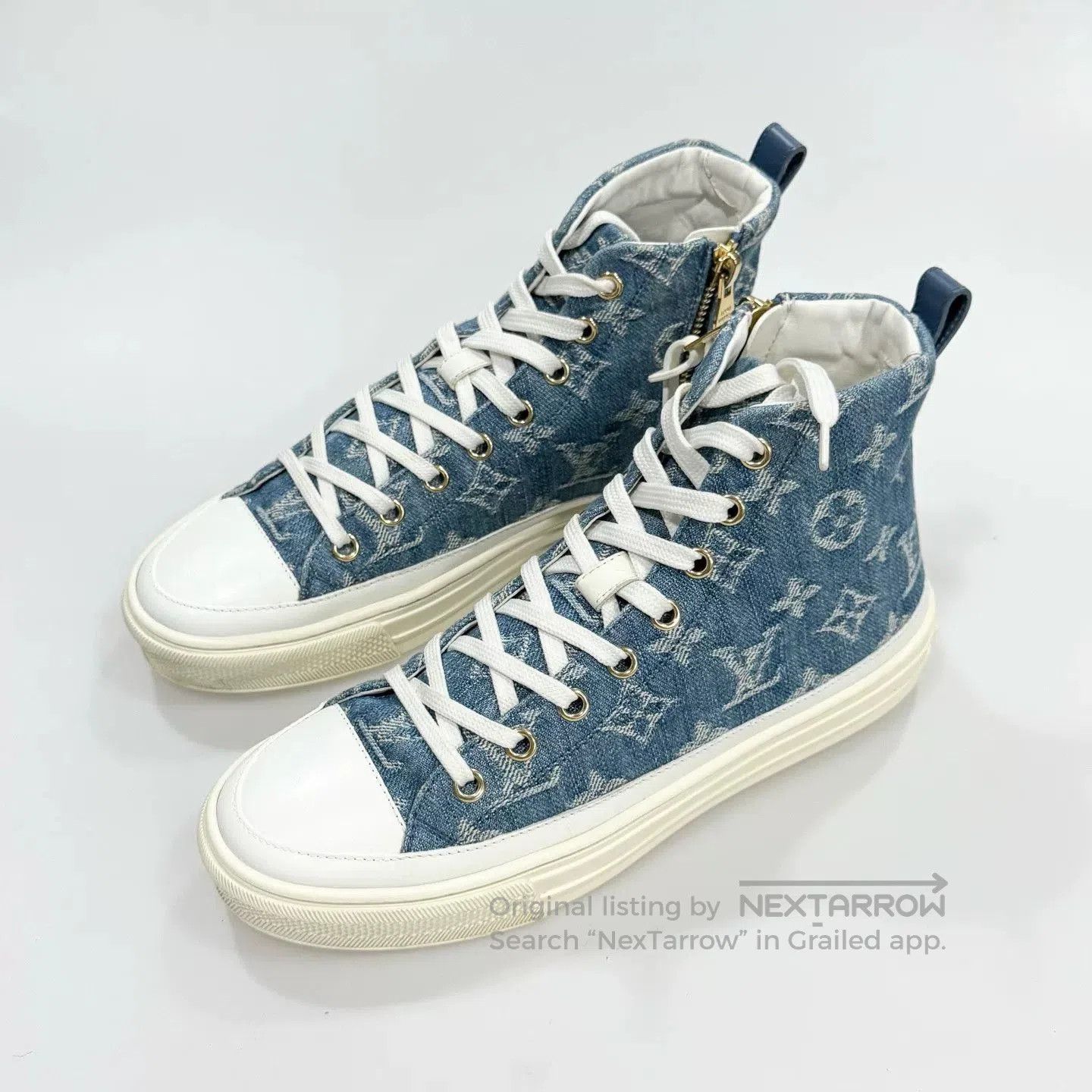 Louis Vuitton LV Denim All-Over Print Sneakers. Size US 4 / IT 34 - 1 Thumbnail