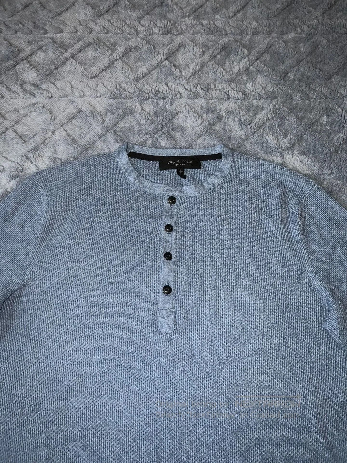 Rag & Bone light blue henley waffle knit sweater. Size US L / EU 52-54 / 3 - 2 Thumbnail