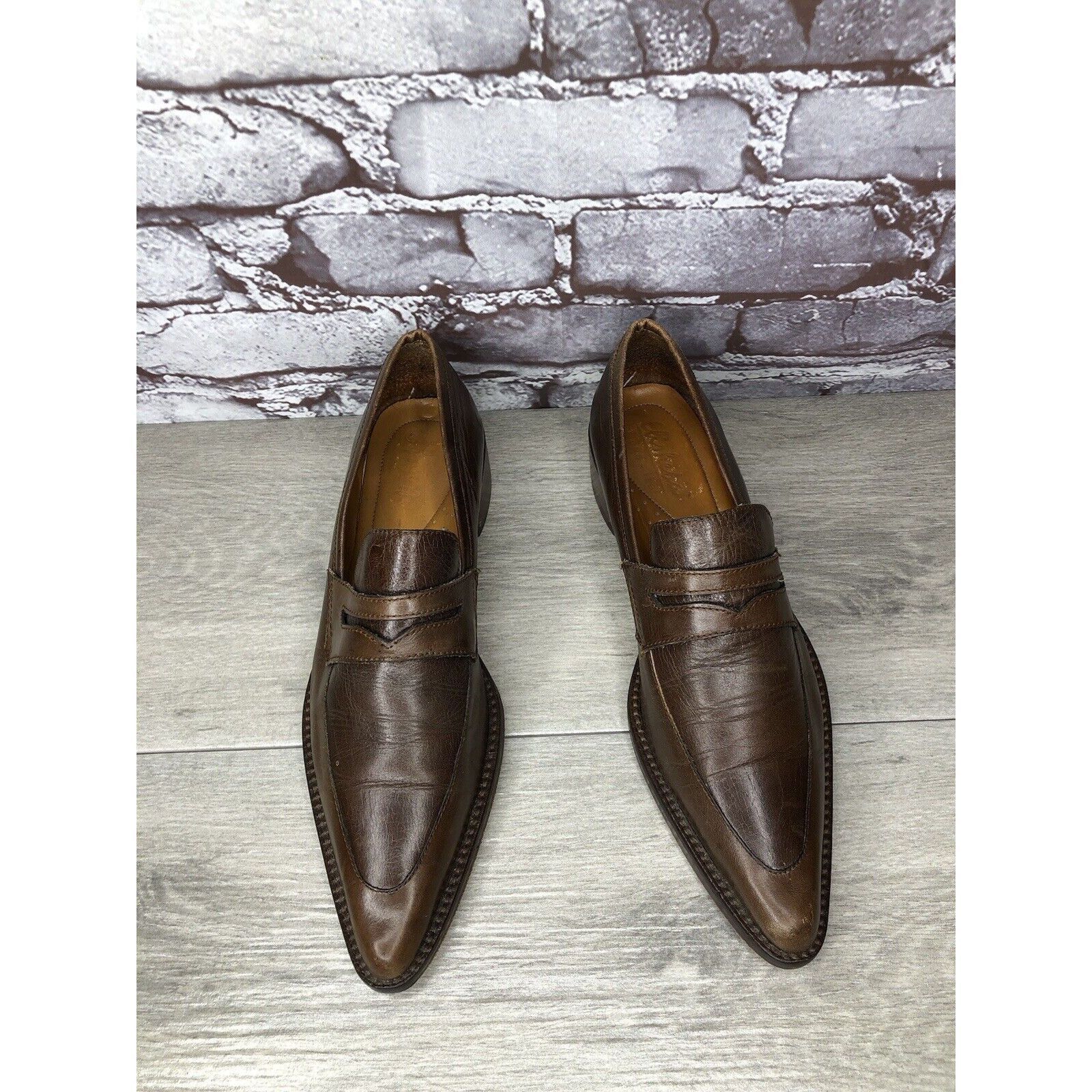 Other Elisheba Brown Leather Penny Loafer Pointed Toe Heel Shoes W Size US 6.5 / IT 36.5 - 8 Thumbnail