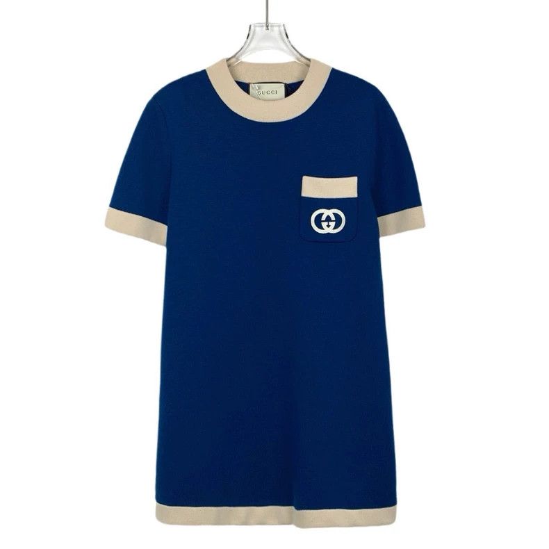 Gucci Blue Logo Embroidered Wool Knit Dress-dmc Size US L / EU 52-54 / 3 - 1 Thumbnail