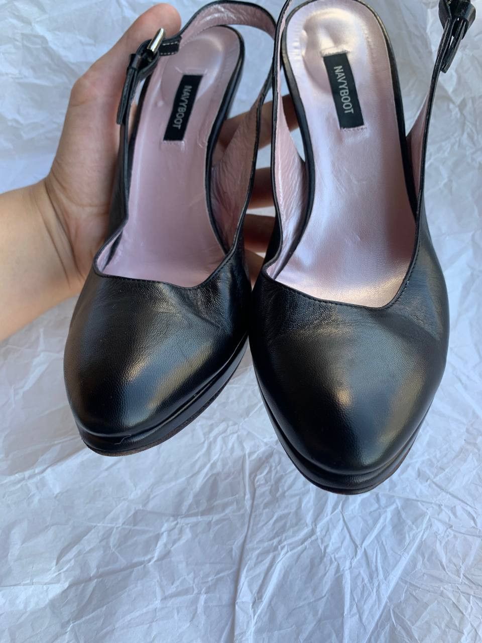 NAVYBOOT Navyboot black leather vintage slingback heels Size US 7 / IT 37 - 5 Thumbnail