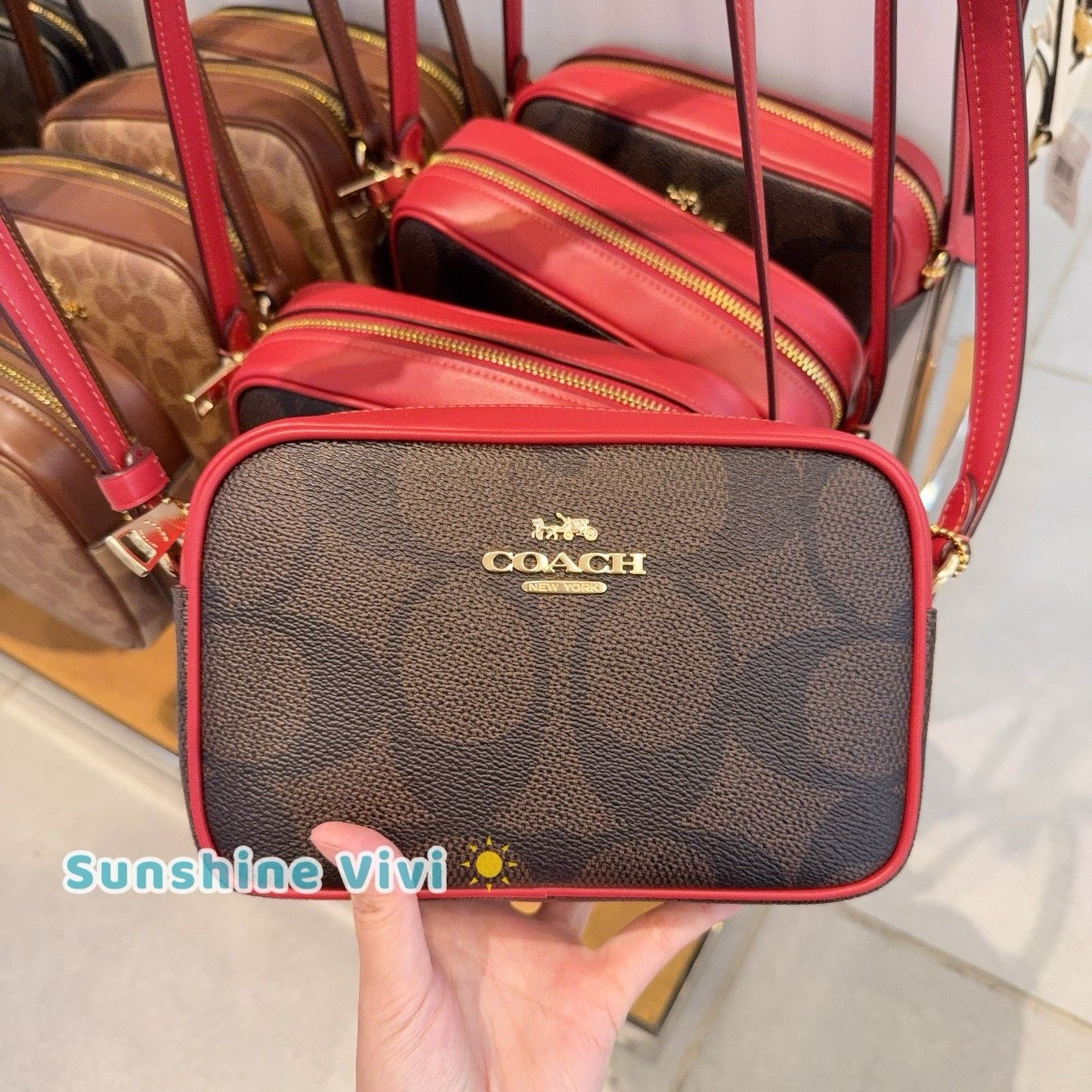 Coach NWT Coach Mini Jamie Camera Bag CCO12 WALNUT/TRUE RED Size ONE SIZE - 1 Thumbnail