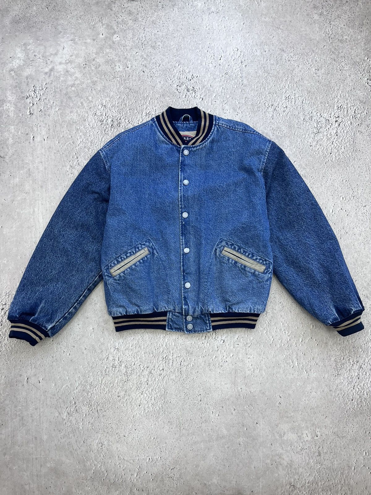 Vintage offers denim bomber letterman jacket