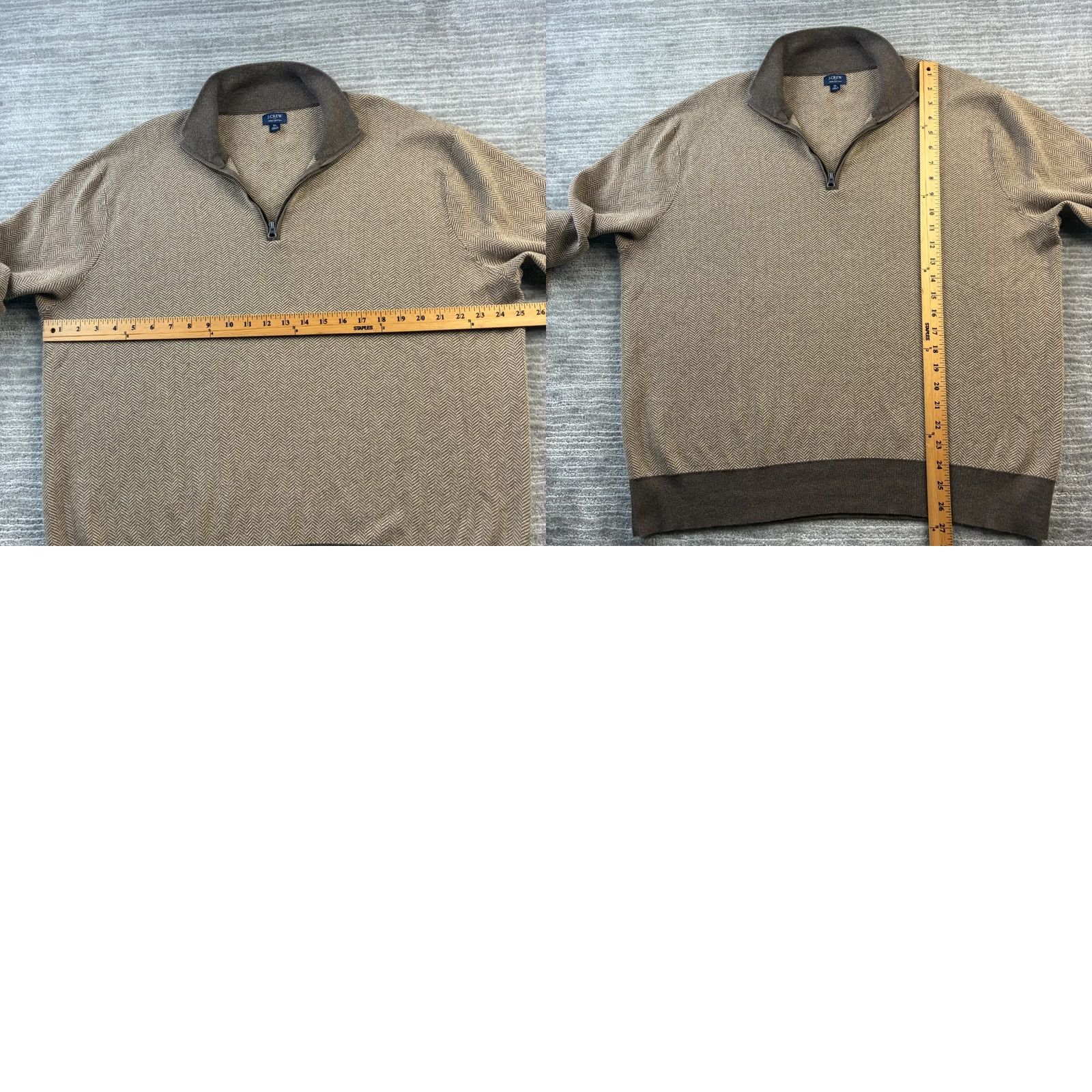 J.Crew J.CREW Sweater Mens XL Brown Herringbone Knit Quarter Zip Pullover Size US XL / EU 56 / 4 - 8 Thumbnail