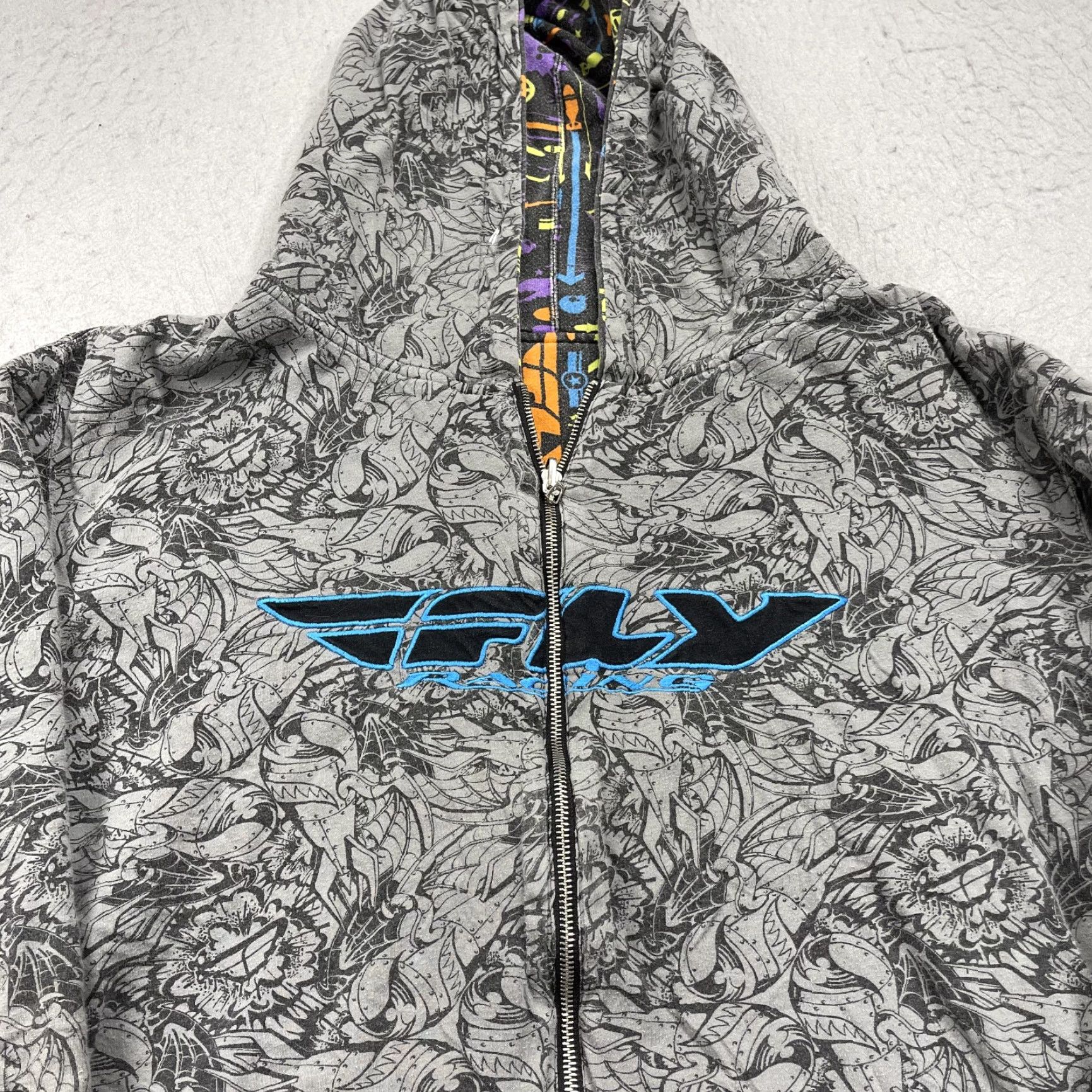 Vintage VINTAGE Fly Racing Hoodie Mens Large Reversible AOP Pinkman Grunge Full Zip Zip Y2K Moto Graphics Geometric Pattern Winter Fall Size US L / EU 52-54 / 3 - 2 Thumbnail