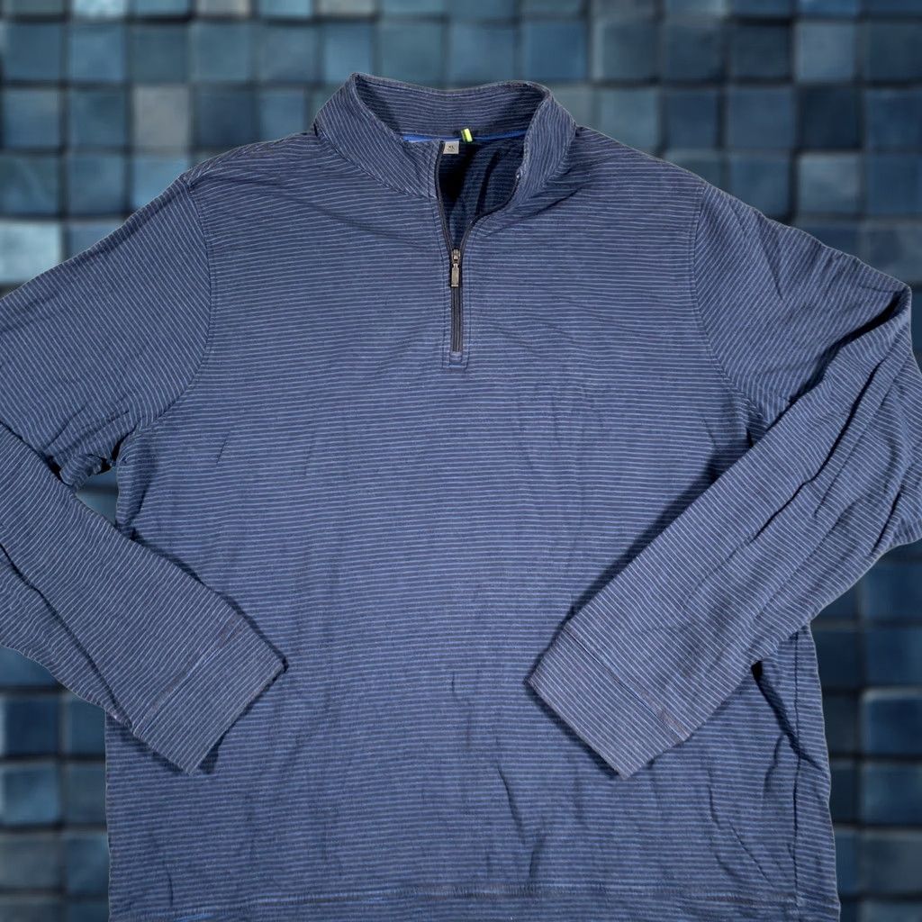 Vintage Tasc Performance Mens XL Blue Striped Quarter Zip Bamboo Blend Pullover Sweater Size US XL / EU 56 / 4 - 1 Thumbnail