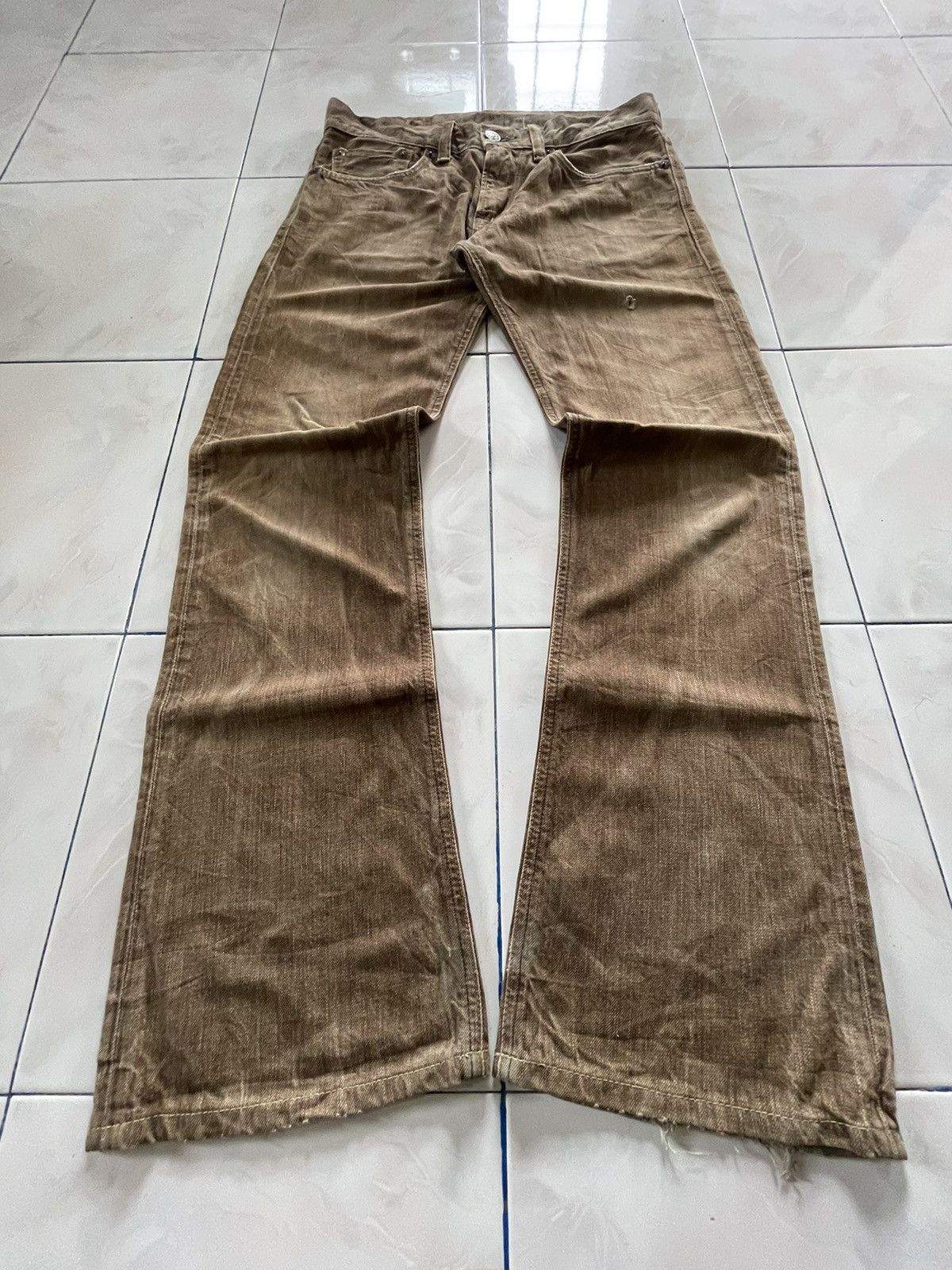 Edwin × Le Grande Bleu (L.G.B.) × Vintage Vintage Edwin 503 Flare Brown Faded Whiskers Man Jeans Size US 31 - 1 Thumbnail