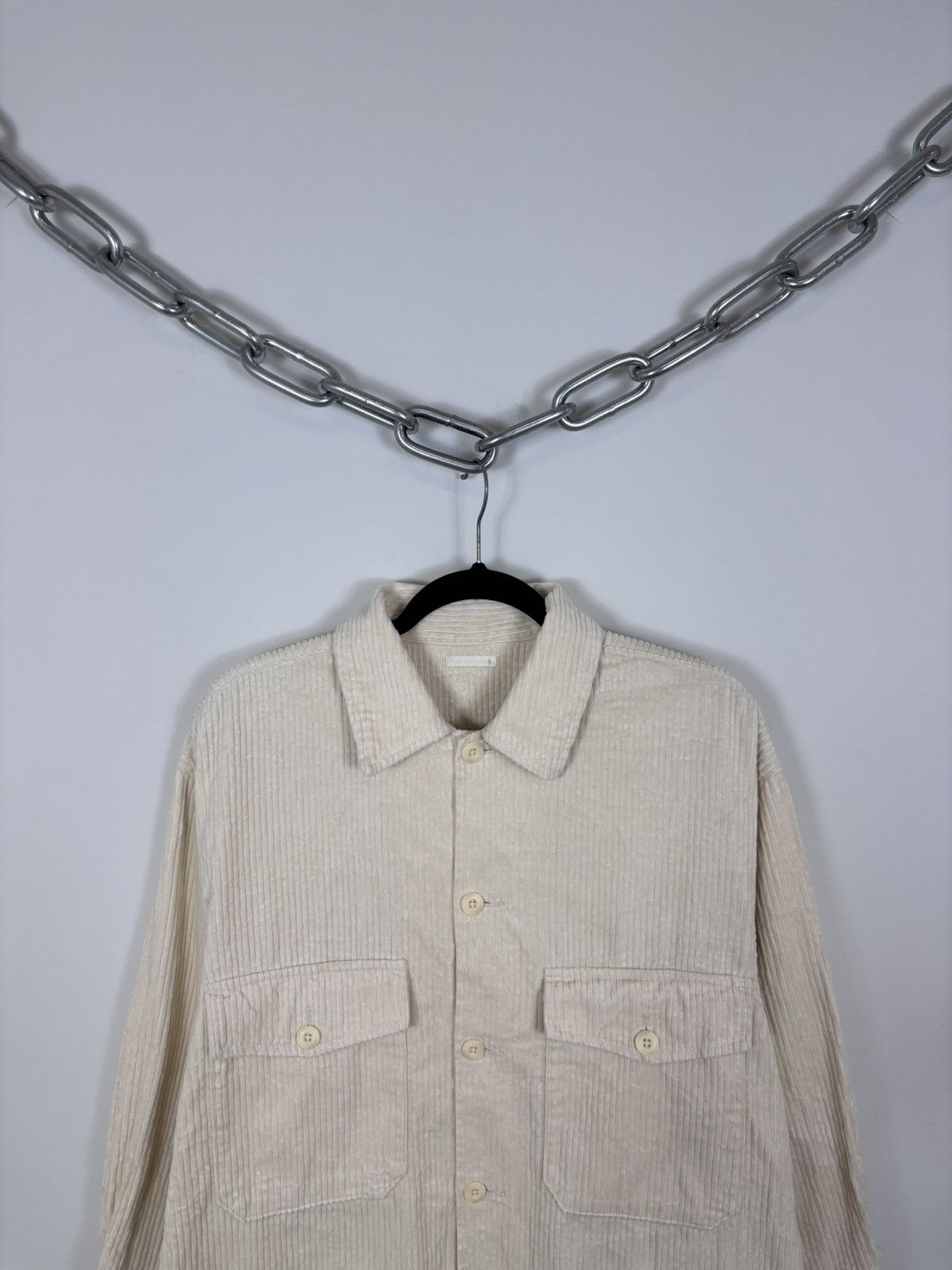 GU GU Japanese Men’s Ivory Double Pocket Corduroy Velvet Shirt Size US M / EU 48-50 / 2 - 2 Thumbnail