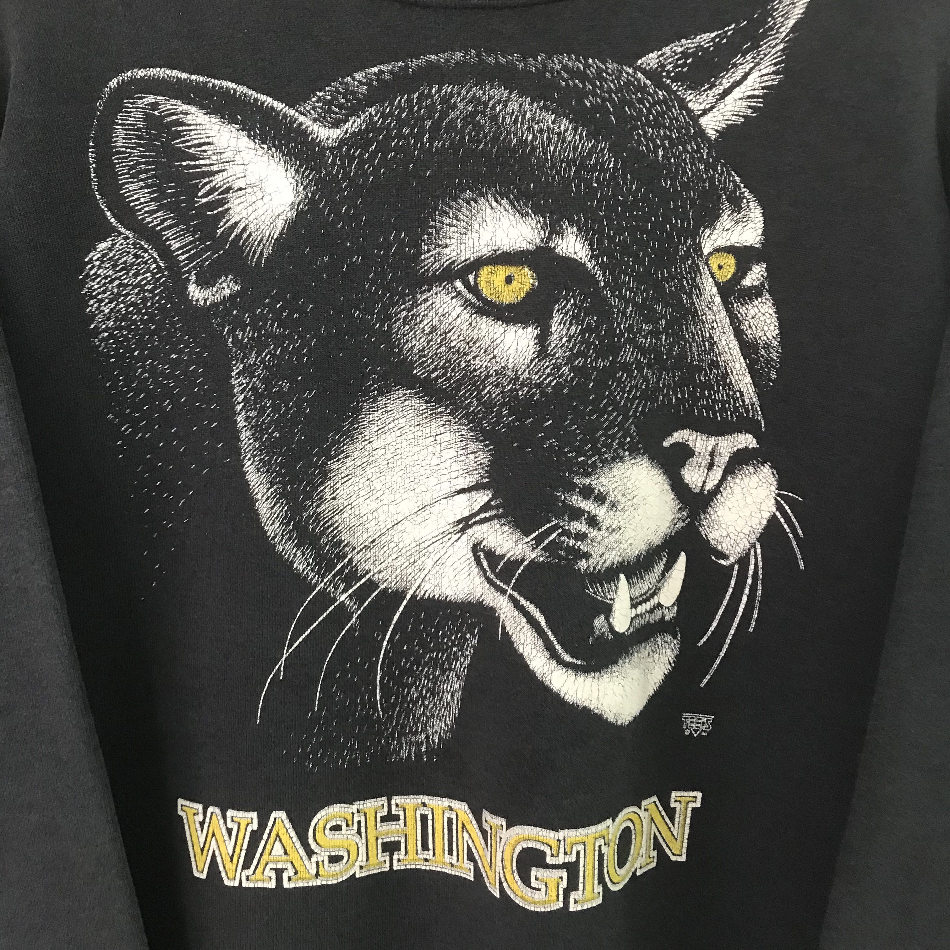 Vintage Vintage 90's Washington Cougar Black Sweatshirt - 427 Size US XL / EU 56 / 4 - 4 Thumbnail