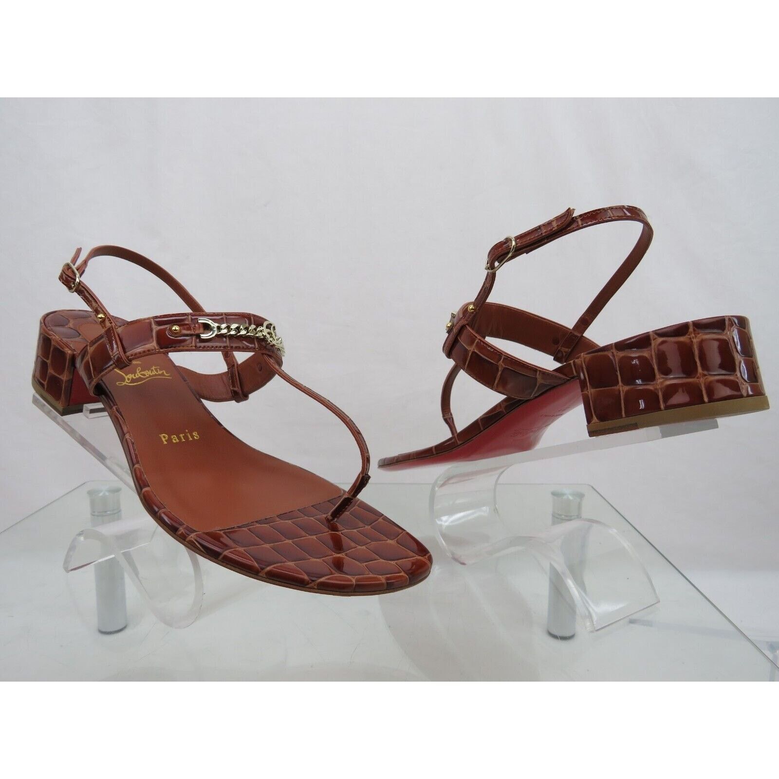 Christian Louboutin LOUBOUTIN MJ BROWN GOLD TONE CHAIN CL LOGO THONG SANDALS 39 Size US 9 / IT 39 - 12 Thumbnail