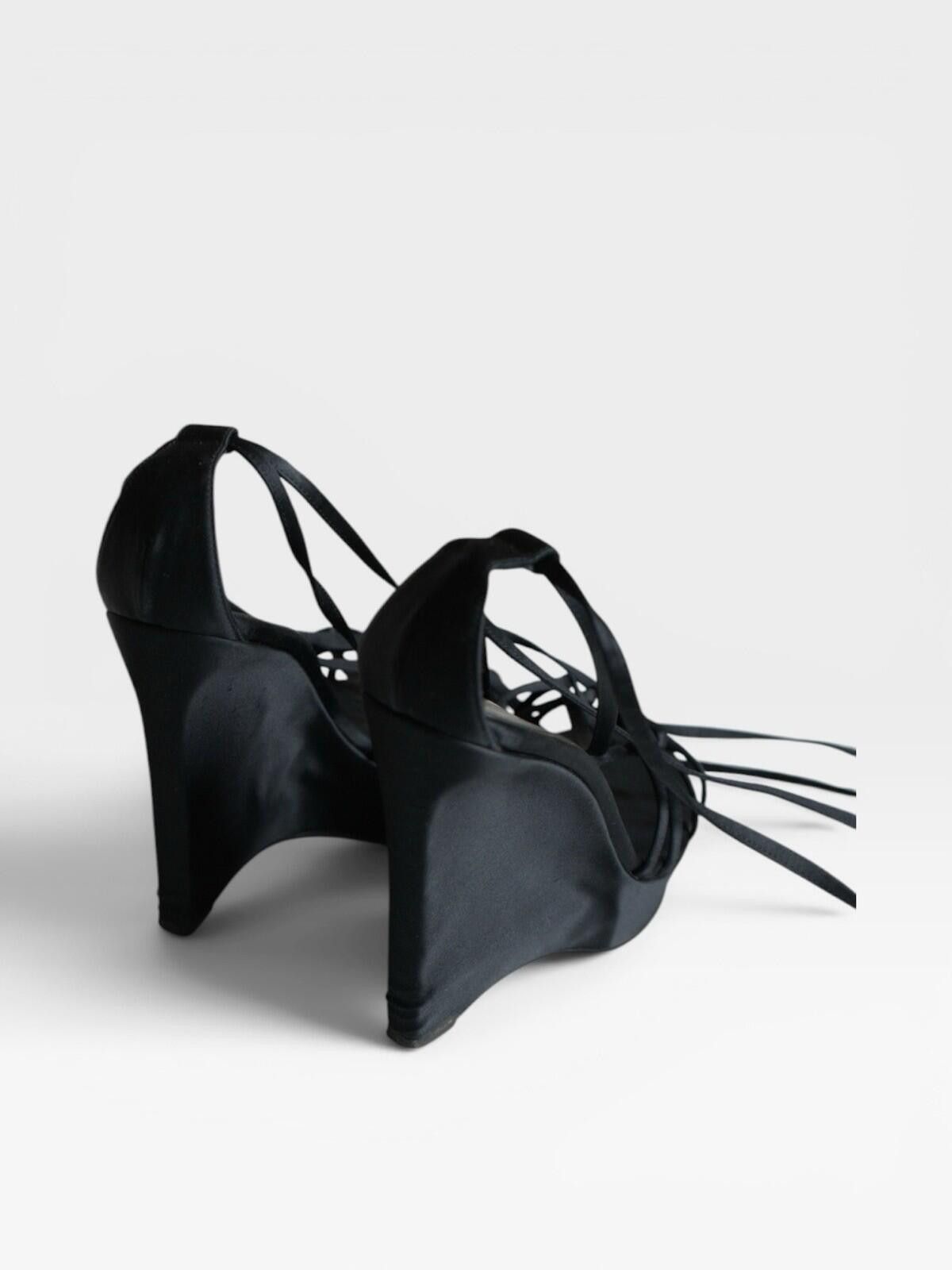 Saint Laurent Paris S/S 2001 Yves Saint Laurent Satin Lace-Up Heels VINTAGE Size US 7 / IT 37 - 7 Thumbnail