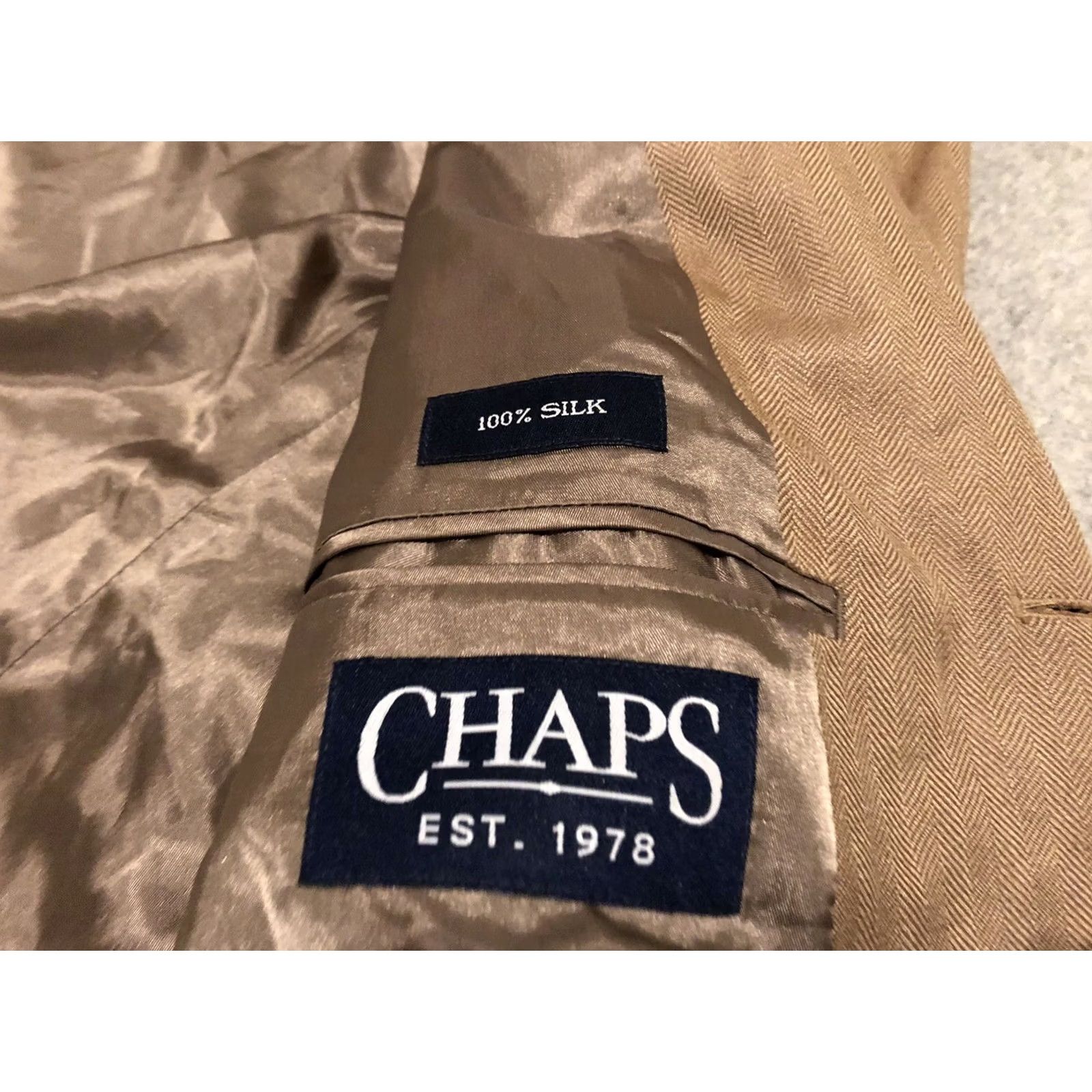 Chaps Chaps Blazer Jacket Silk 100% 48R Beige Tan Silver Button Three Button Mens Big & Tall Size 48R - 3 Thumbnail