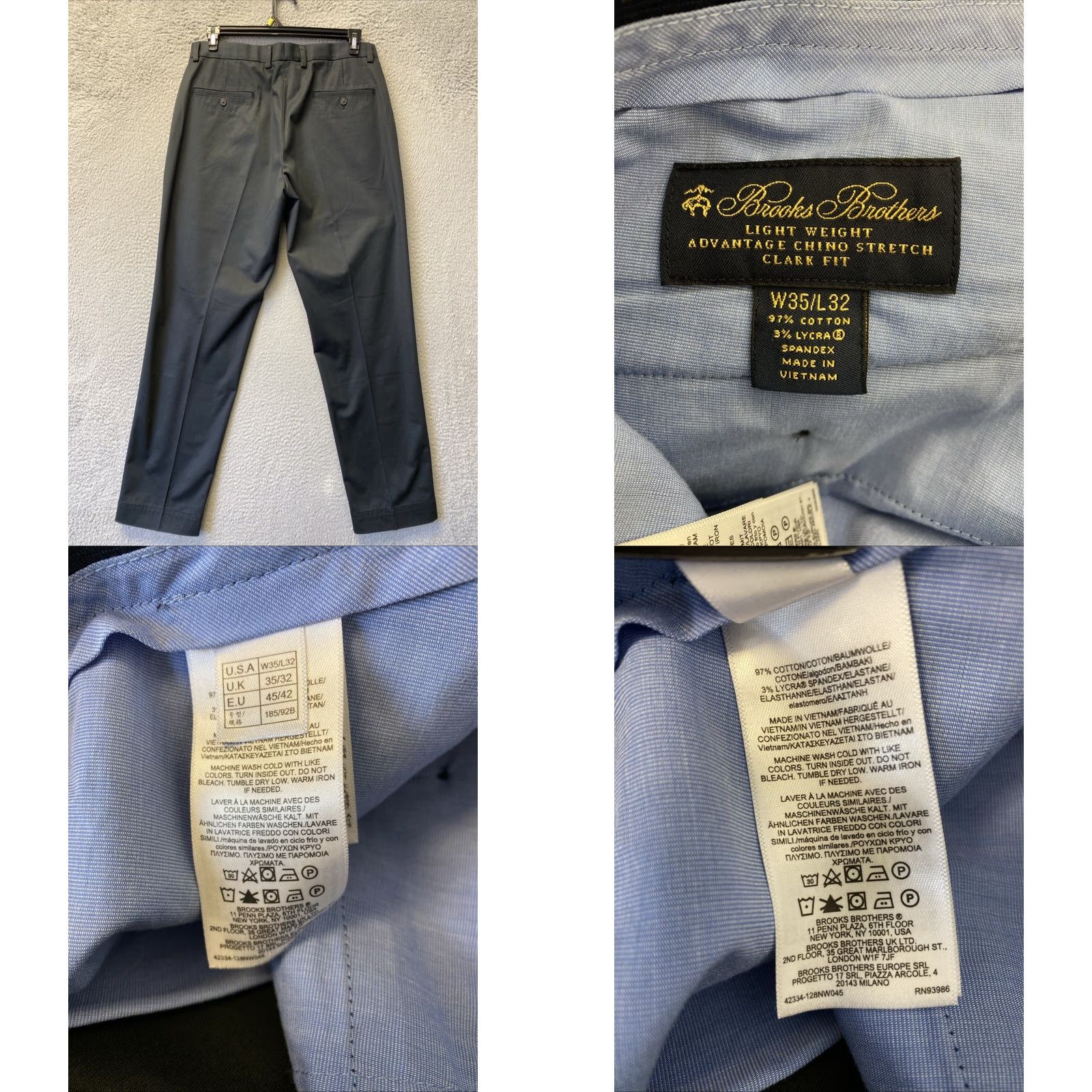 Brooks Brothers Brooks Brothers Mens Clark Fit Cotton Stretch Chino Pants 35W x 32L Black 150-29 Mens Size US 35 - 8 Thumbnail