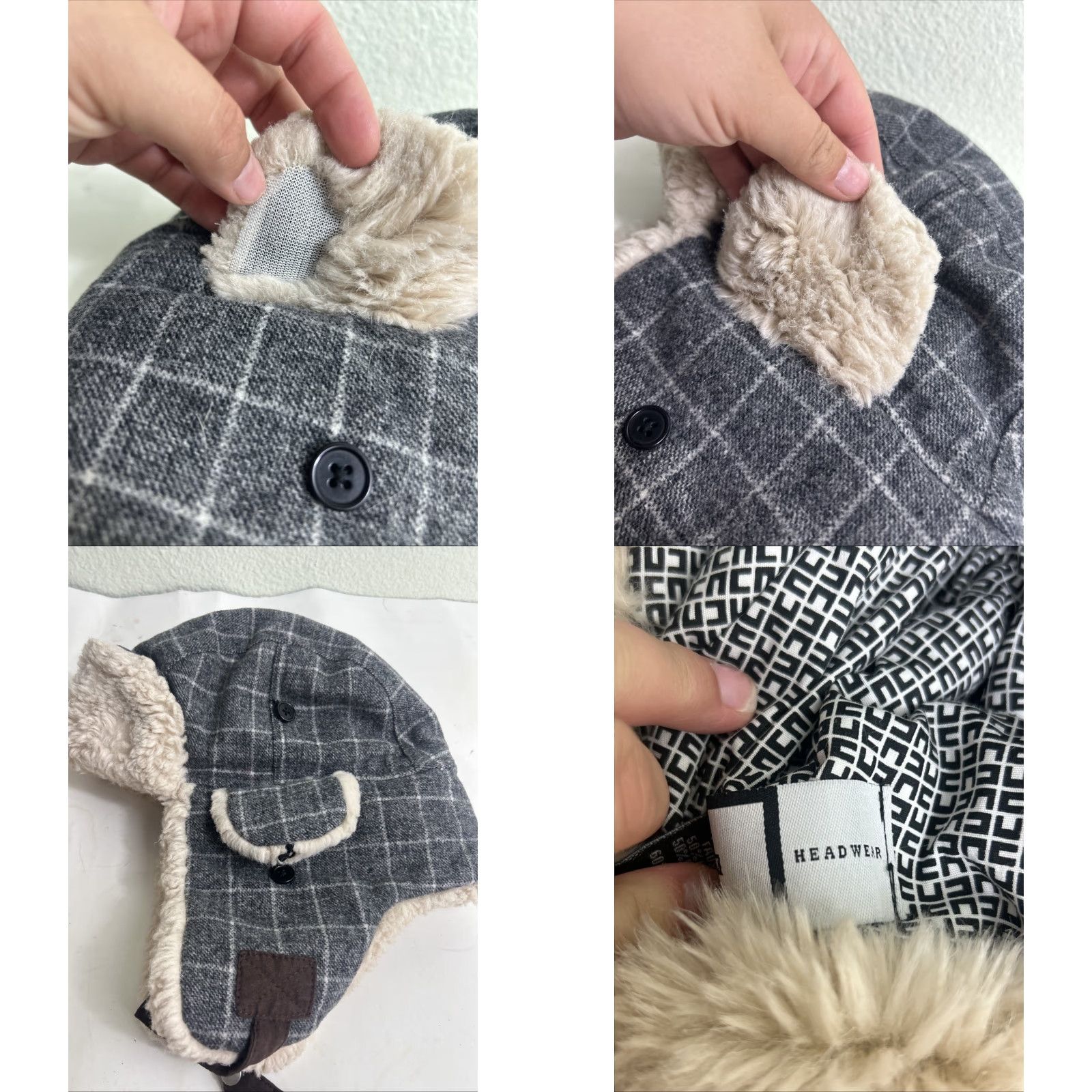 Vintage Block Headwear Trapper Hat Wool Faux Fur Gray Plaid Size L/XL Men Mens Size ONE SIZE - 8 Thumbnail
